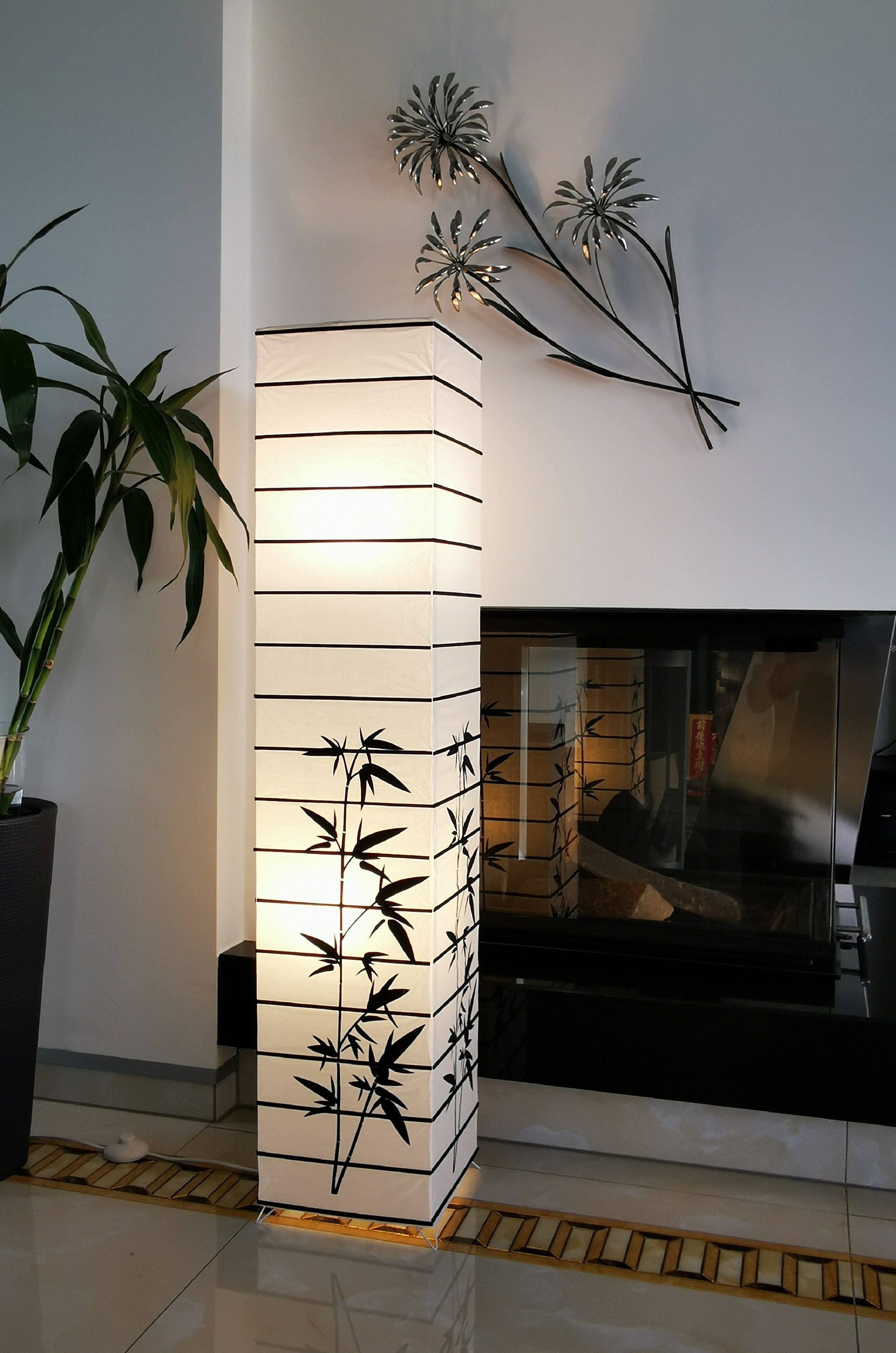 TRANGO LED Stehlampe, 1212L Design Standleuchte *JAPAN* Reispapierlampe *HANDMADE* in Weiß mit Deko-Stäben & Bambus Motiv I inkl. 2x E14 LED Leuchtmittel, Form: eckig I Höhe: ca. 125cm I Wohnraumlampe I Stehleuchte