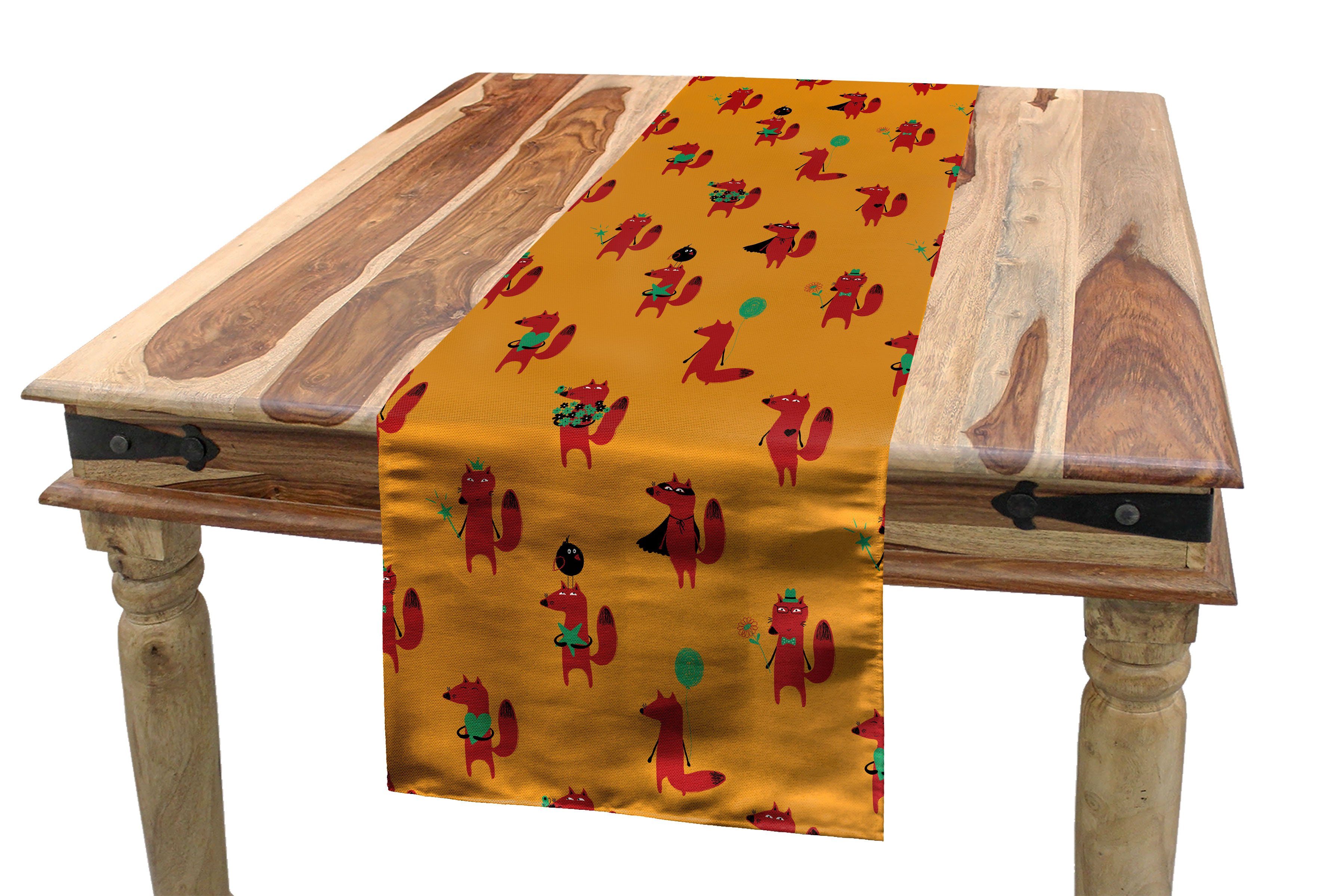 Abakuhaus Tischläufer Esszimmer Küche Rechteckiger Dekorativer Tischläufer, Fuchs Lustige Tier mit verschiedenen Gegenständen