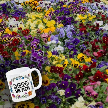 speecheese Tasse Ficken Sie sich Kaffeebecher mit Blumen Motiv Statement Arbeit Büro