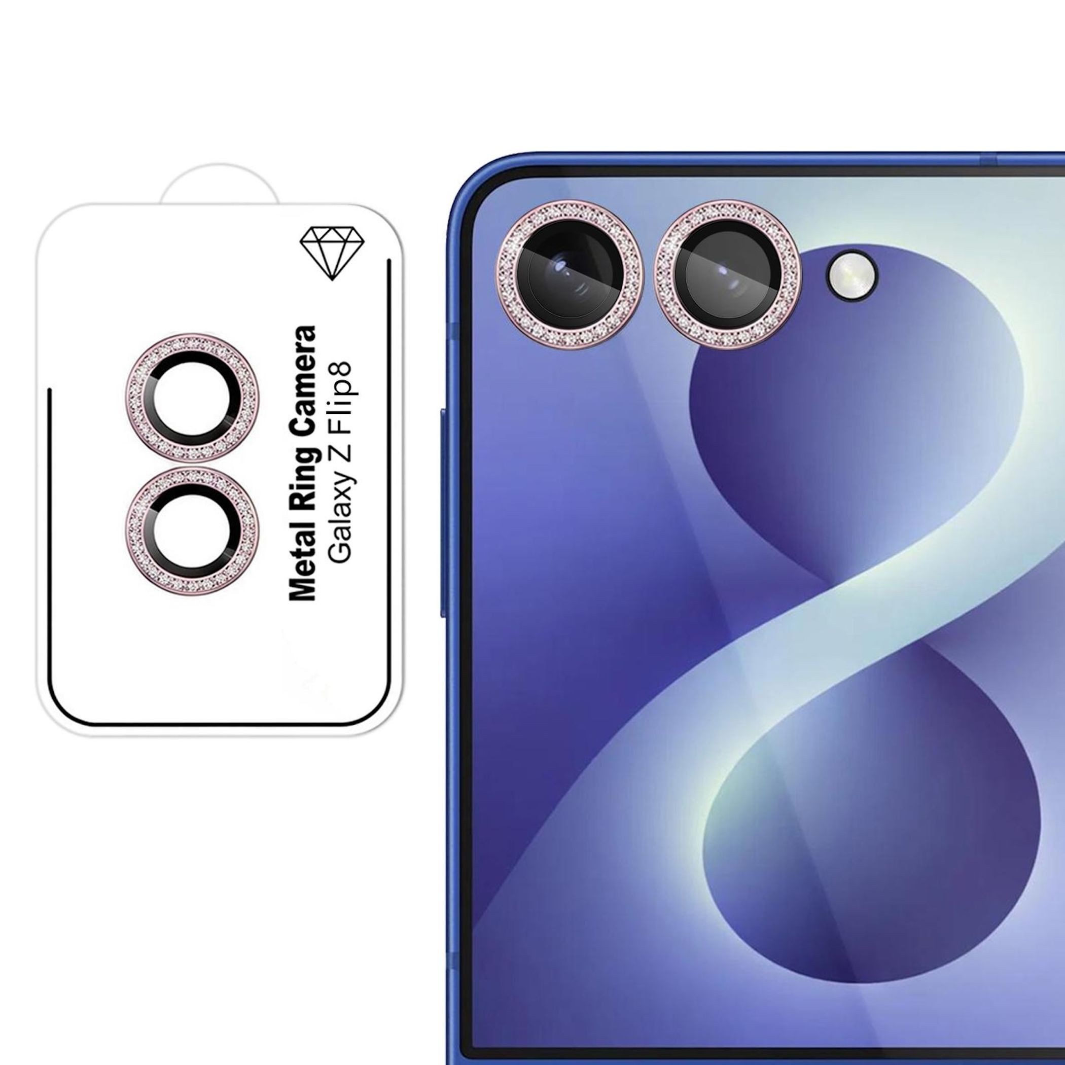 Wigento Kameraschutzglas Linsenglas für Samsung Galaxy Z Flip8 5G Glitzer Ring 9H Rosa für Samsung Galaxy Z Flip8 5G, Aluminiumlegierung, hohe Lichtdurchlässigkeit, Anti-Fingerprint