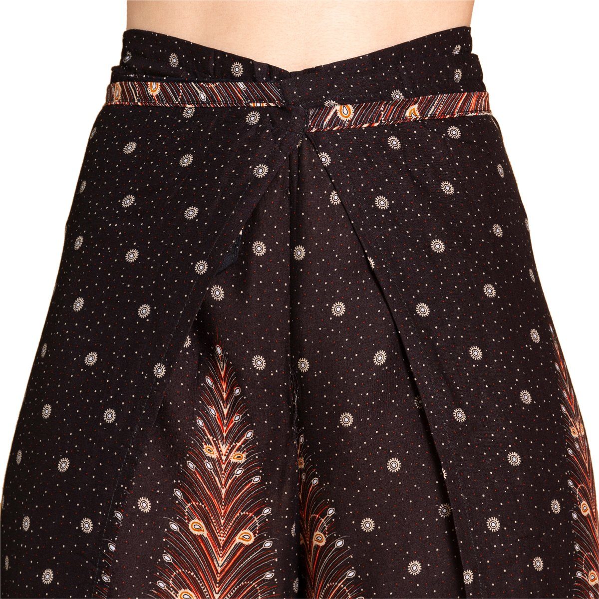 PANASIAM Palazzohose Sunshine Pants Wickelhose aus natürlicher Viskose Palazzohose im Peacock Design langer Boho Hosenrock Haremshose Pareo Hose