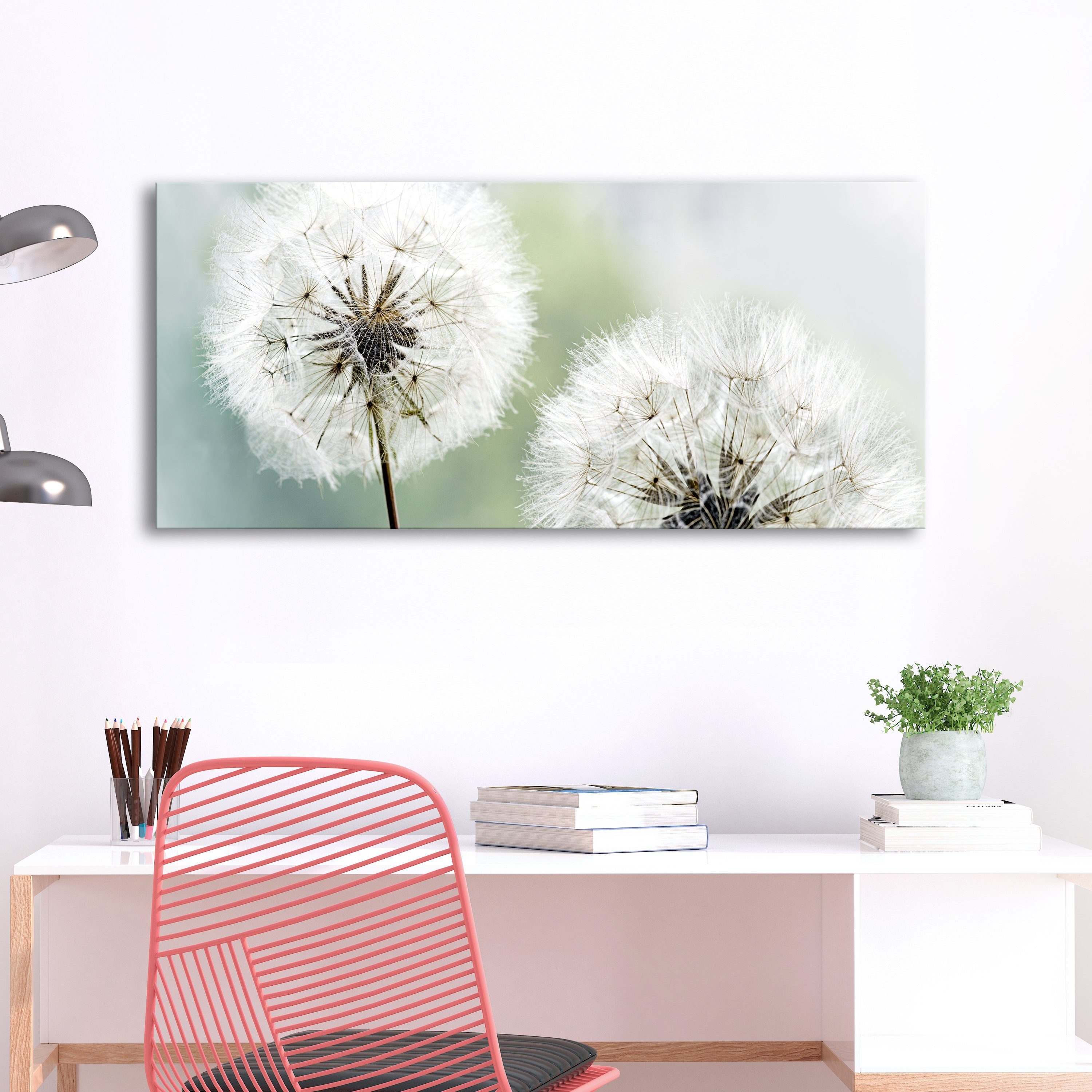 Artgeist Wandbild Fluffy Dandelions (1 Part) Green Wide