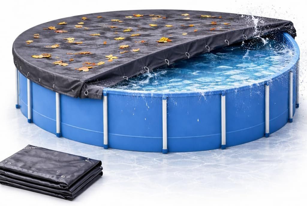 Gartiva® Poolüberdachung Poolabdeckplane rund schwarz – 200 g/m² Solar Poolplane UV-beständig