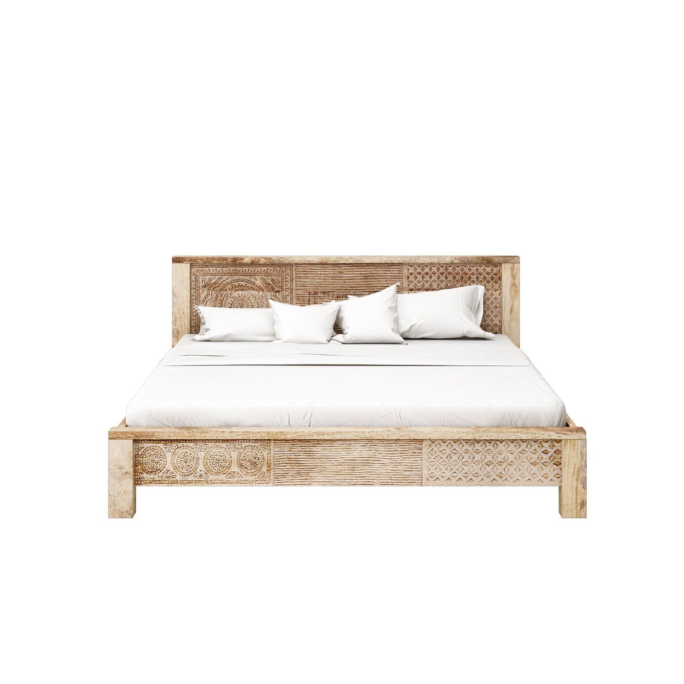 Kare Design Massivholzbett Puro, Massivholz, mit Schnitzereien, 180x200 cm
