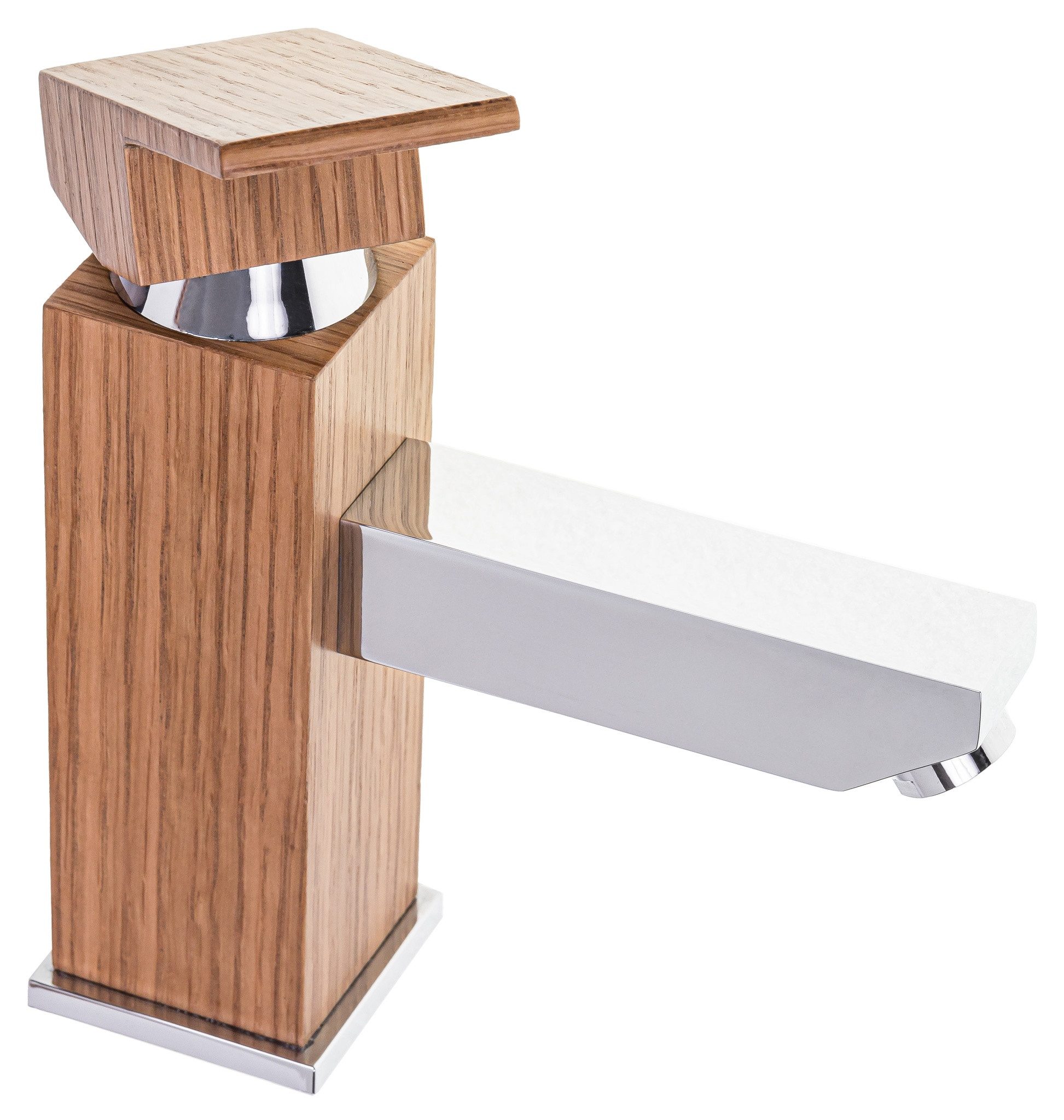 MyBer® Badarmatur MyBer Luxus Armatur Holzarmatur Waschtischarmatur Waschbeckenarmatur (handgefertigt) Armatur Europäische Eiche Chrom 17x18,3x5,5cm PMAN01-0008C