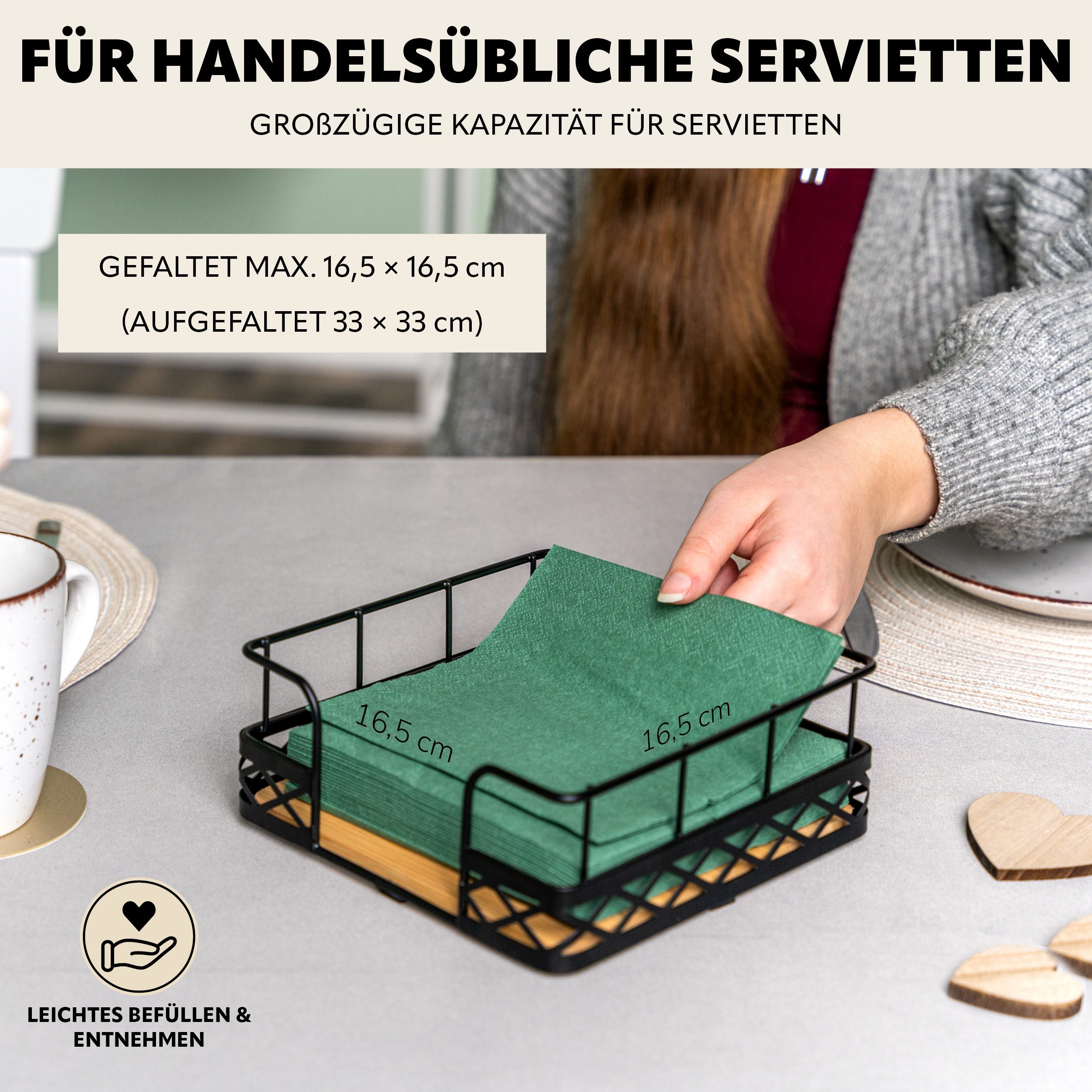 bremermann Obstschale 2er Set mit Serviettenhalter, aus Bambus und Metall