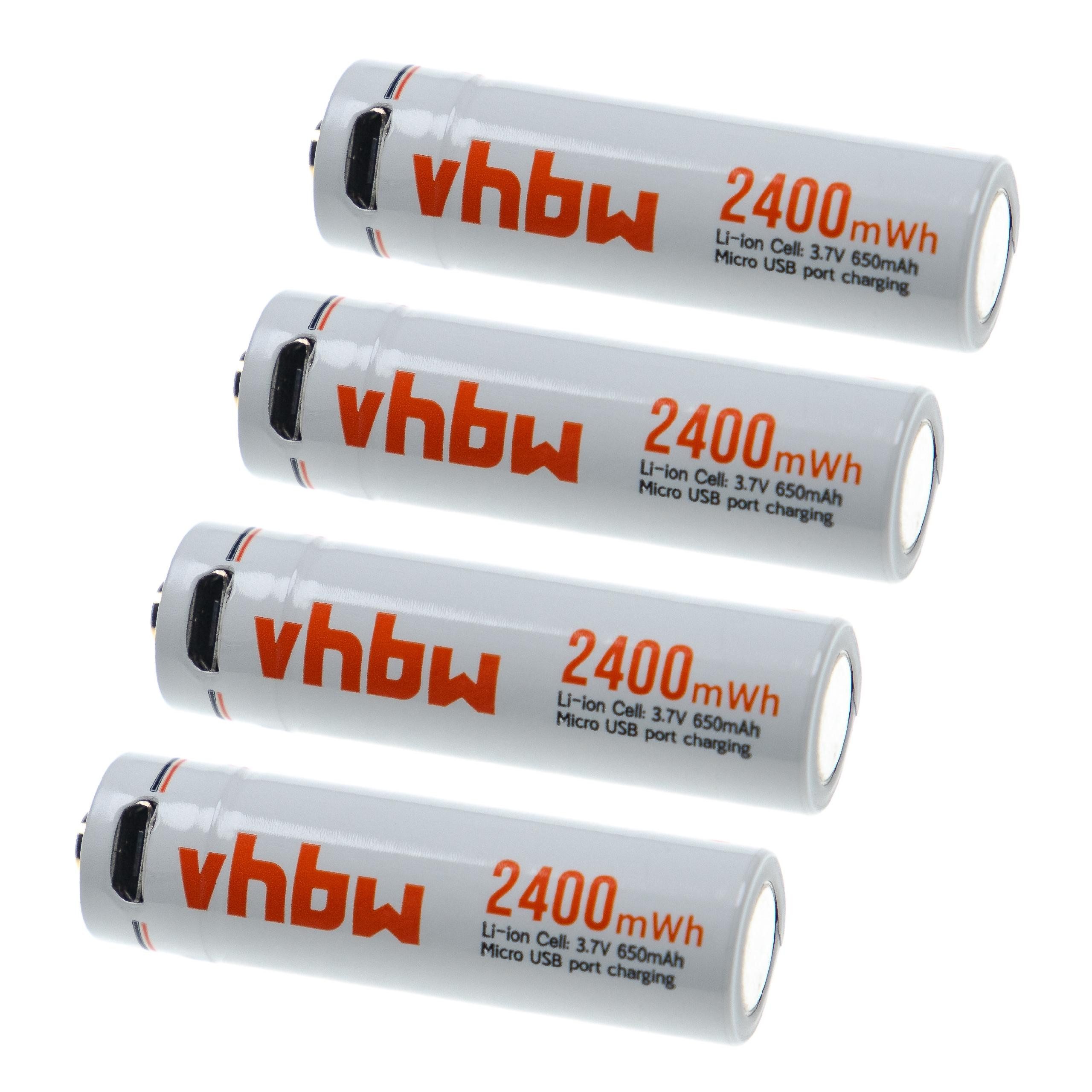 vhbw für verschiedene Anwendungsbereiche (650 mAh, 1,5 V, Li-Ion) Akku Akku Li-Ion 650 mAh (1,5 V, 4 St), AA Mignon Akkus als wiederaufladbare Alternative für AA-Batterie