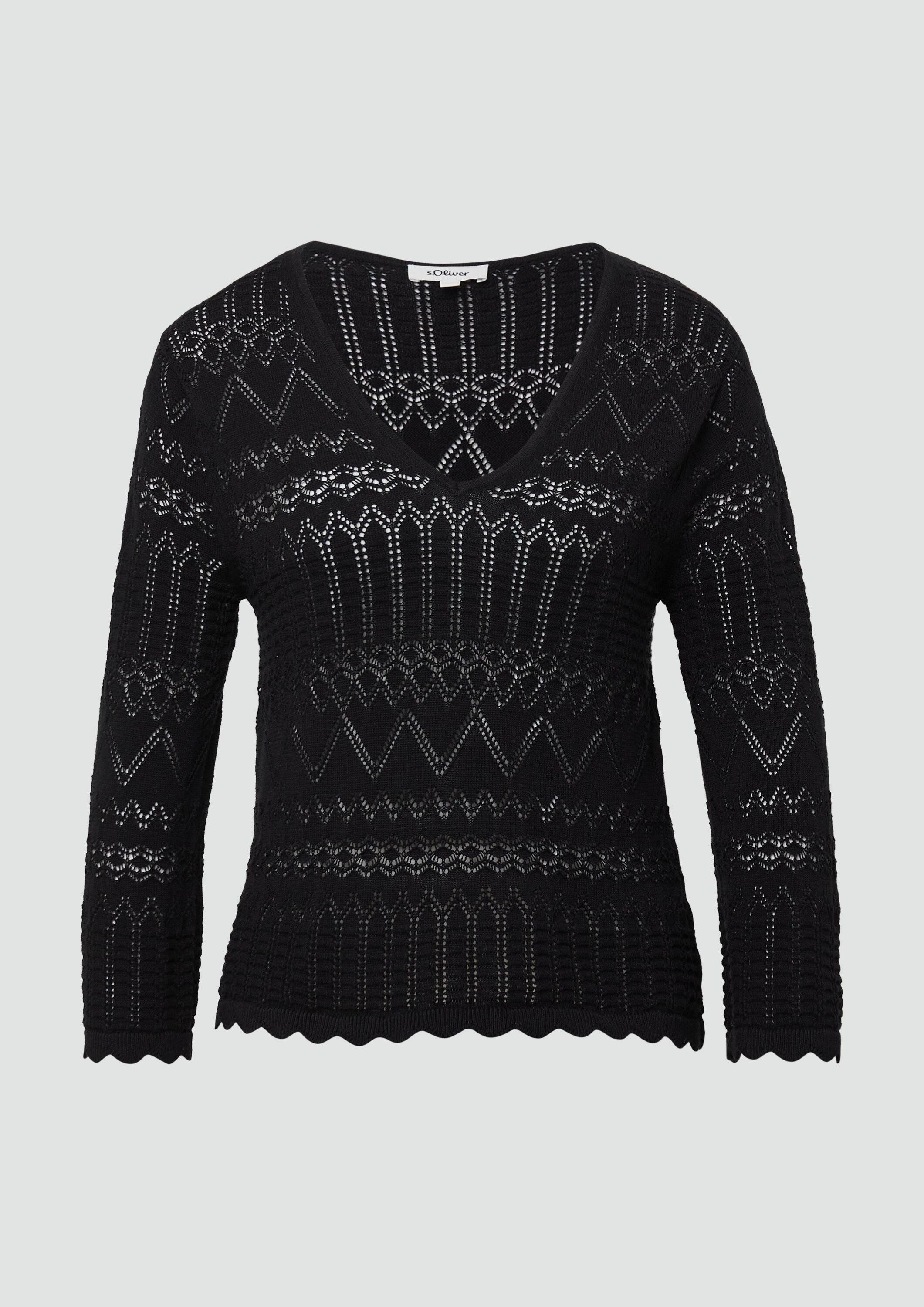 s.Oliver 3/4 Arm-Pullover Strickpullover Ajour-Strickpullover mit 3/4-Ärmeln