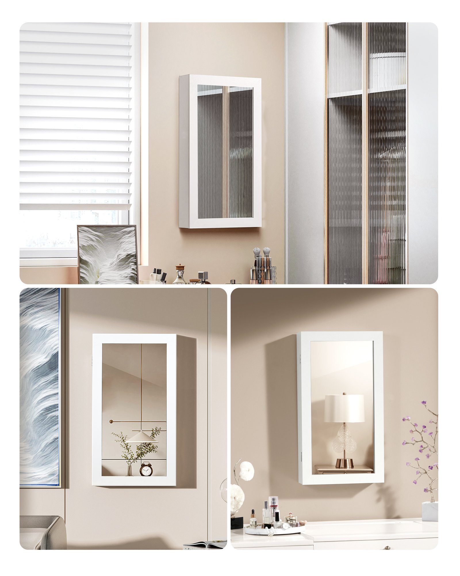 SONGMICS Schmuckschrank Spiegelschrank abschließbarer Wandschrank, weiß günstig online kaufen