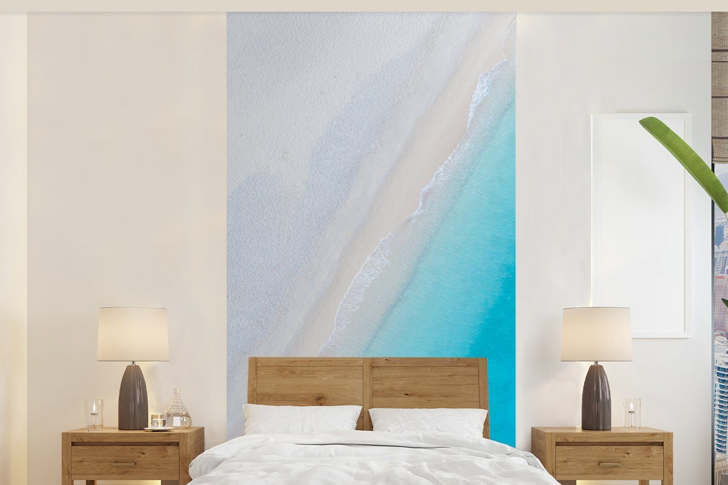 MuchoWow Fototapete Strand - Meer - Blau, Matt, bedruckt, (2 St), Vliestapete für Wohnzimmer Schlafzimmer Küche, Fototapete