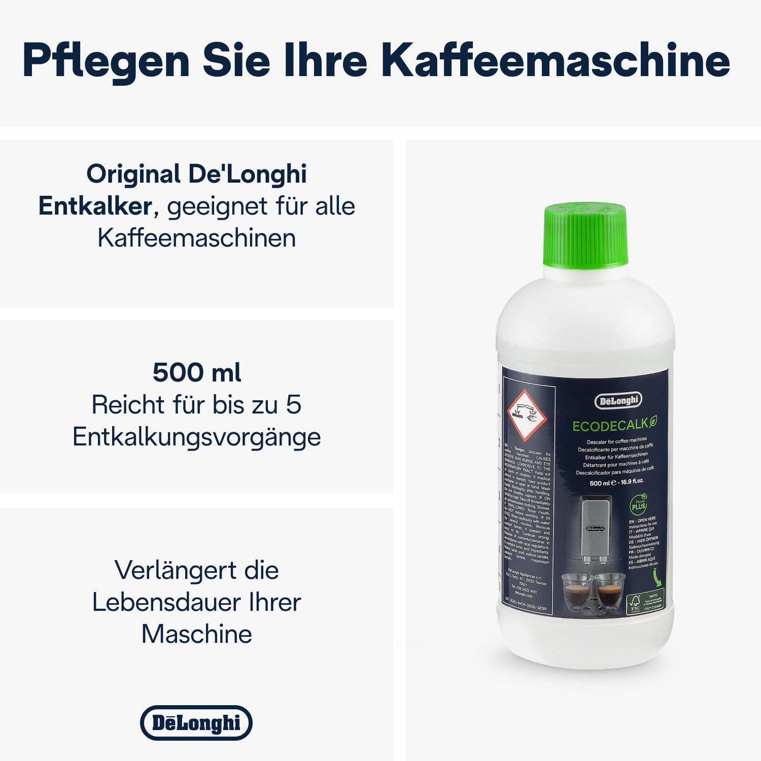 De'Longhi DLSC500 EcoDecalk Entkalker (Kalklöser für Kaffeevollautomat und Espressomaschine)