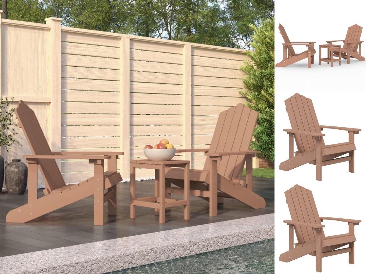 vidaXL Gartenstuhl Adirondack-Gartenstühle mit Tisch HDPE Braun