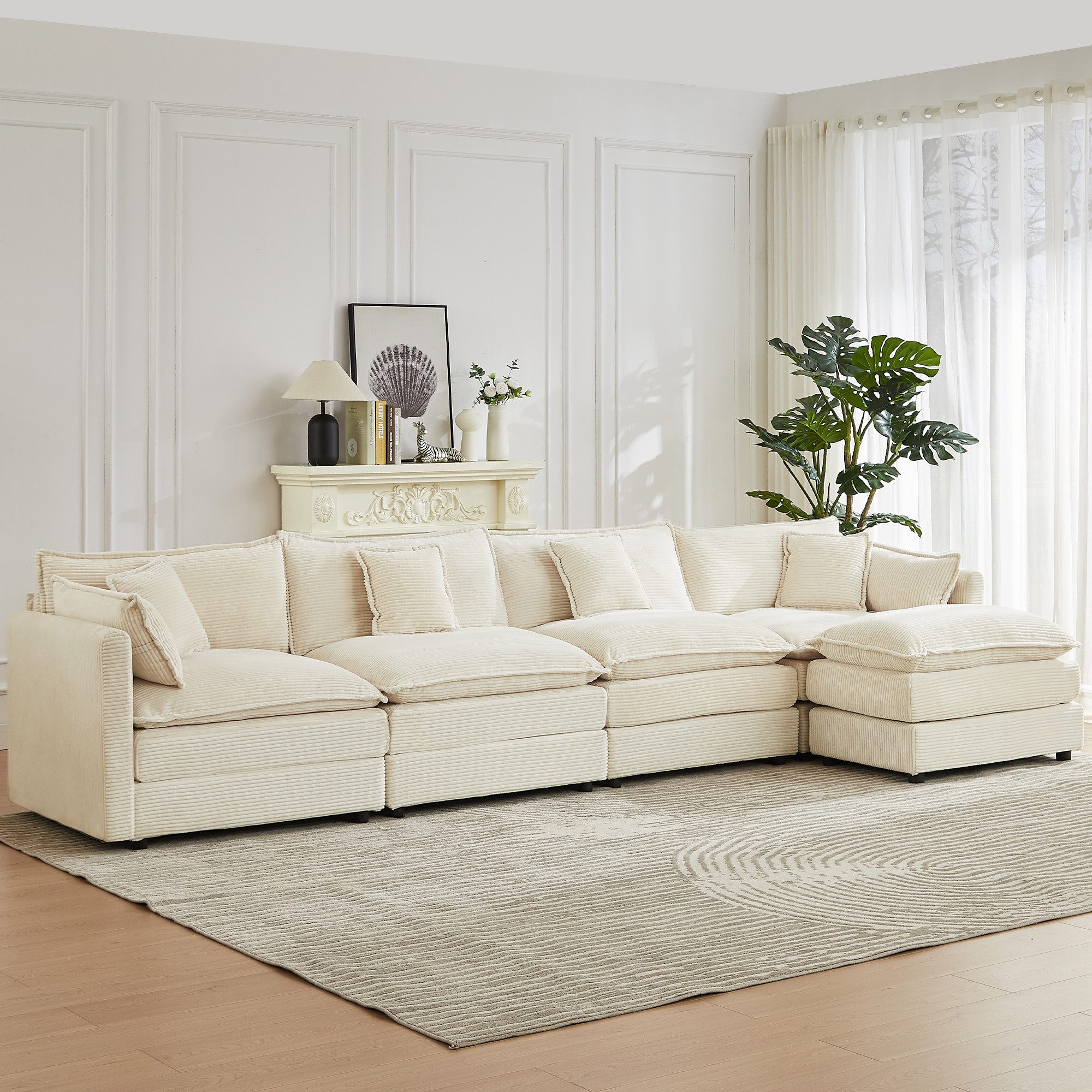 Jiexi Wohnlandschaft Modulares Sofa Kord Ecksofa Wohnlandschaft flexibel L- & U-Form