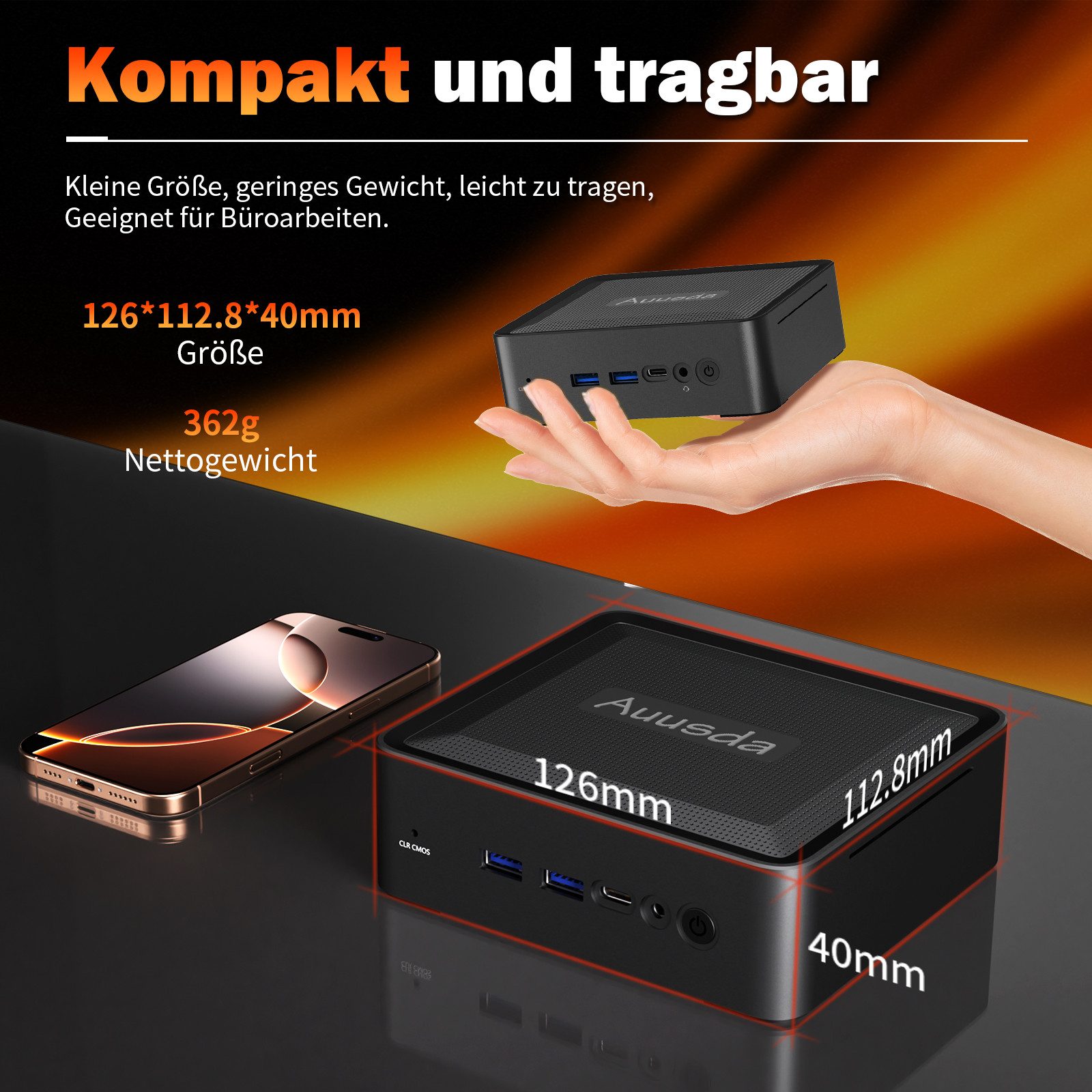 Auusda U58 Mini PC mit 8 Kerne und 16 Threads Mini-PC (AMD Ryzen 7-5825U, 16 GB RAM, 512 GB SSD, mit zwei USB 3.0-Anschlüsse und zwei USB 2.0-Anschlüsse)