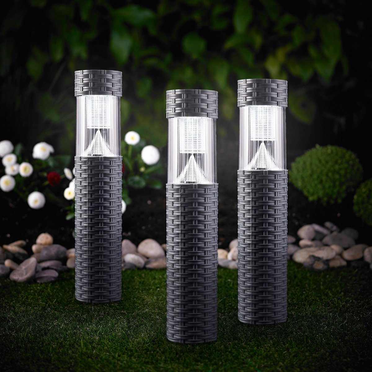 MeLiTec LED Solarleuchte SO41-1, 3er Set, LED wechselbar, Tageslichtweiß, Solarlampe mit bis zu 8h Leuchtdauer, für Balkon Garten und Terrasse