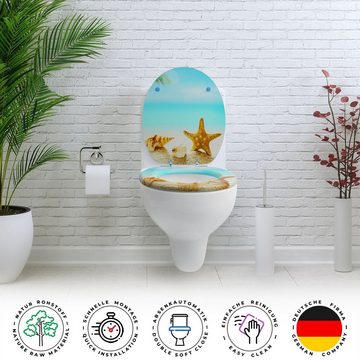 Sanfino WC-Sitz "Seastar Beach" Premium Toilettendeckel mit Absenkautomatik aus Holz, mit schönem Seestern-Motiv, hohem Sitzkomfort, einfache Montage