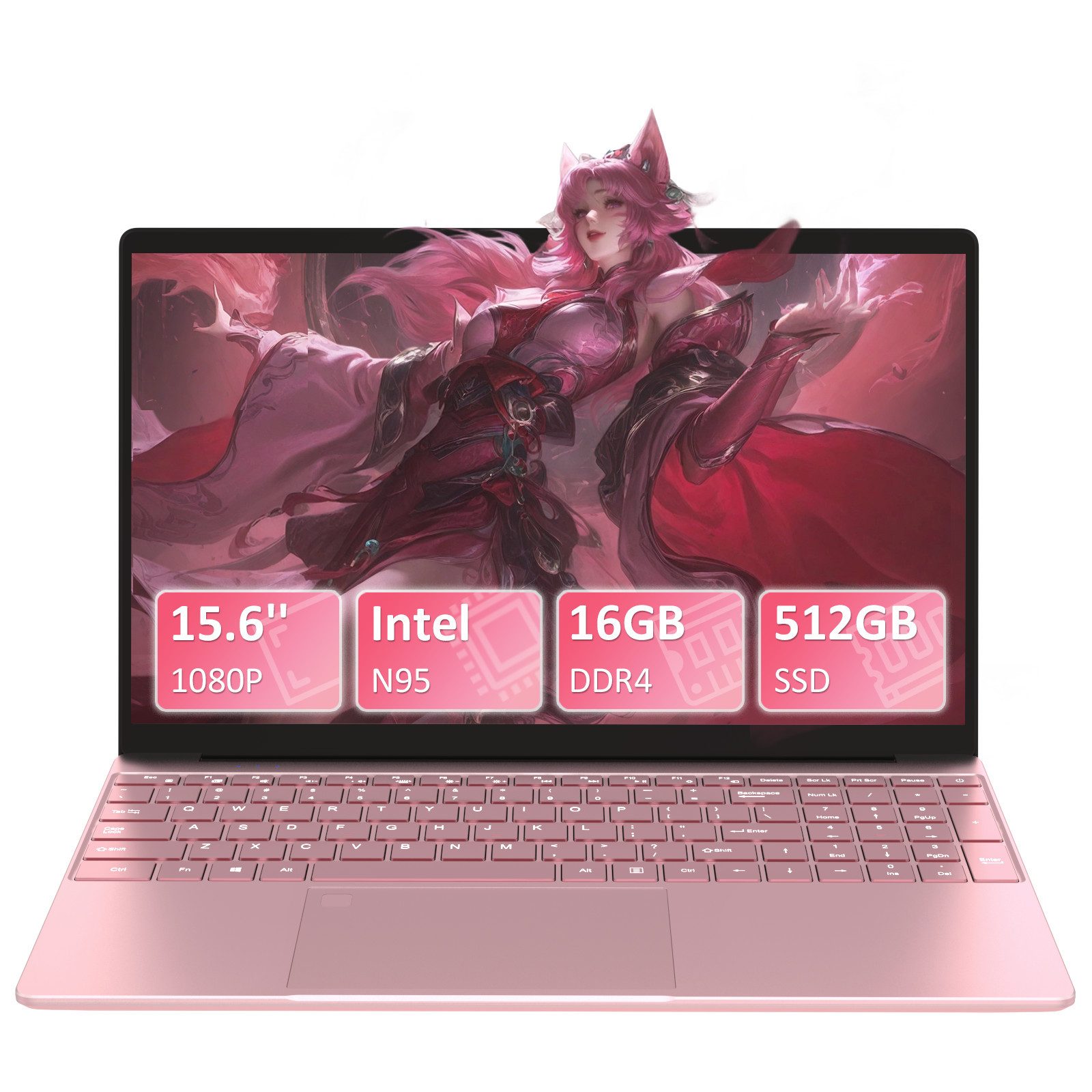 Auusda T152A Laptop, 15.6 Zoll, Intel N95, 16GB RAM, 512GB/1TB NVMe SSD Notebook (39,6 cm/15.6 Zoll, Intel Alder Lake-N95, 512 GB SSD, with Fingerprint Unlock, Cooling Fan, Webcam, Dual Speakers, Mini HDMI)
