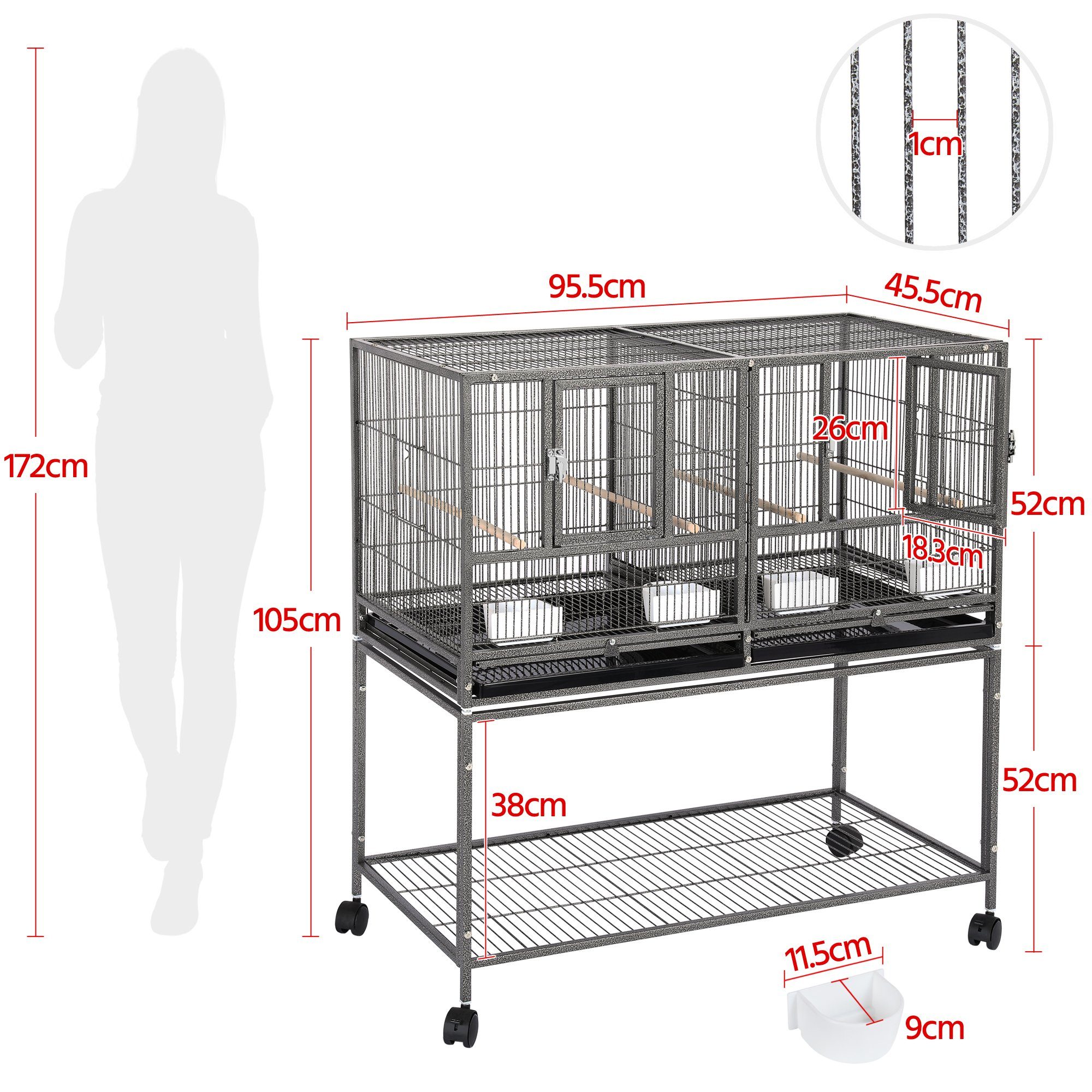Yaheetech Vogelkäfig Zuchtkäfig, Doppelkäfig mit Rollständer&Trennwand günstig online kaufen