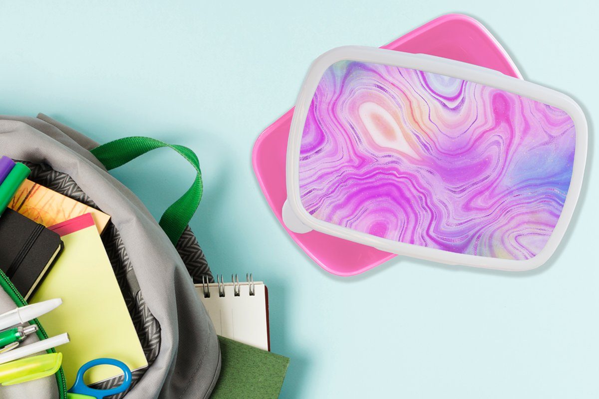 Neon Erwachsene, Steine, Kunststoff - - Kinder, (2-tlg), rosa Kunststoff, Snackbox, für Lunchbox MuchoWow Brotbox Brotdose Achat-Geode Mädchen,