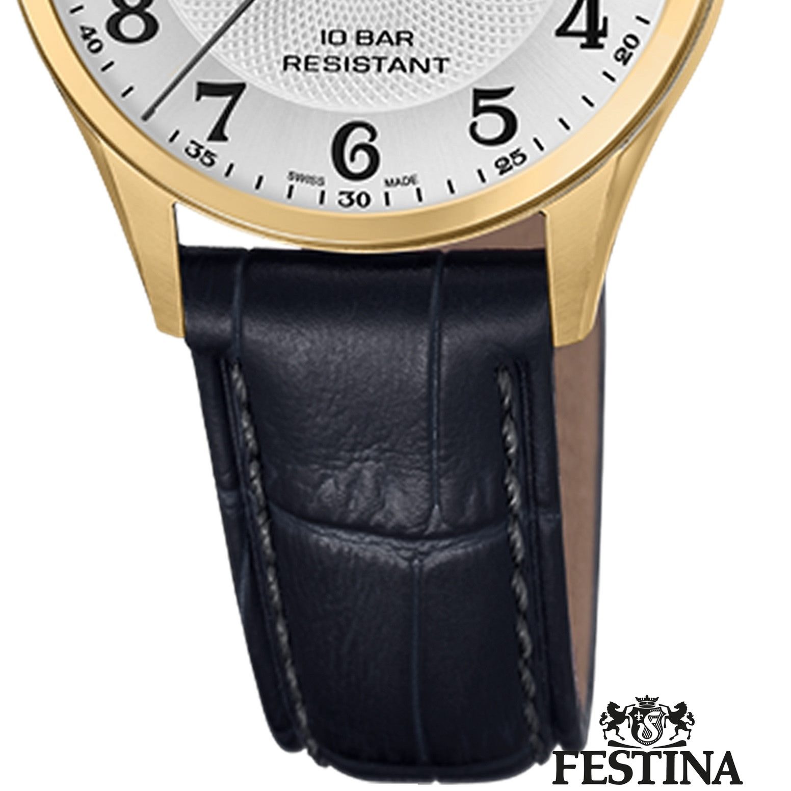 Festina Quarzuhr Festina Damenuhr Swiss Made Armbanduhr, (Analoguhr), Damen Armbanduhr rund, Lederarmband schwarz, Elegant