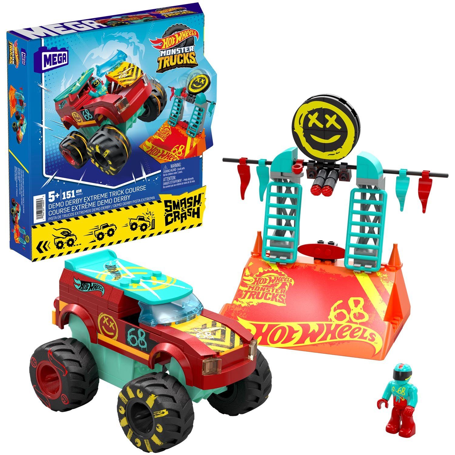 Mattel GmbH Mattel HNG53 - MEGA Hot Wheels Monster Trucks Derby Extreme-Stunt Set Konstruktions-Spielset
