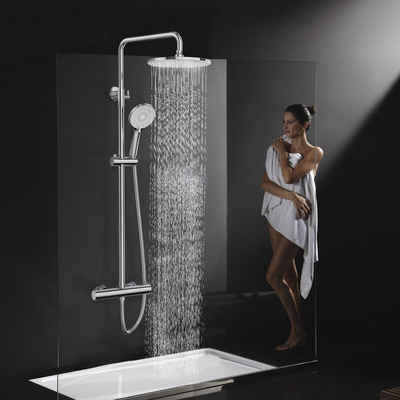 Rainsworth Duschsystem, Höhe 84 cm, 3 Strahlart(en), Komplett-Set, 10 Inch Regendusche Duschsystem»,Höhe 840-1180mm, Hochdruck Duschkopf, Thermostat Duscharmatur mit Höhenverstellbarer Duschstange