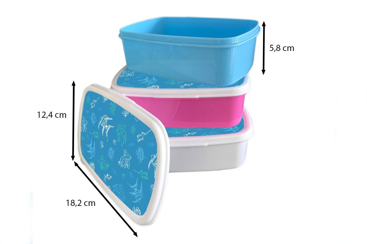 MuchoWow Lunchbox Fisch - Pastell Snackbox, - für Kunststoff Kunststoff, Kinder, (2-tlg), Erwachsene, Mädchen, rosa Brotdose Brotbox Meer