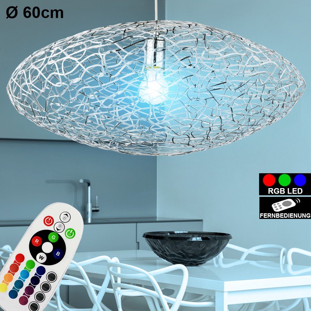 RGB LED Decken Lampe RGB Fernbedienung Ess Zimmer Glas Dimmer Leuchte Chrom 