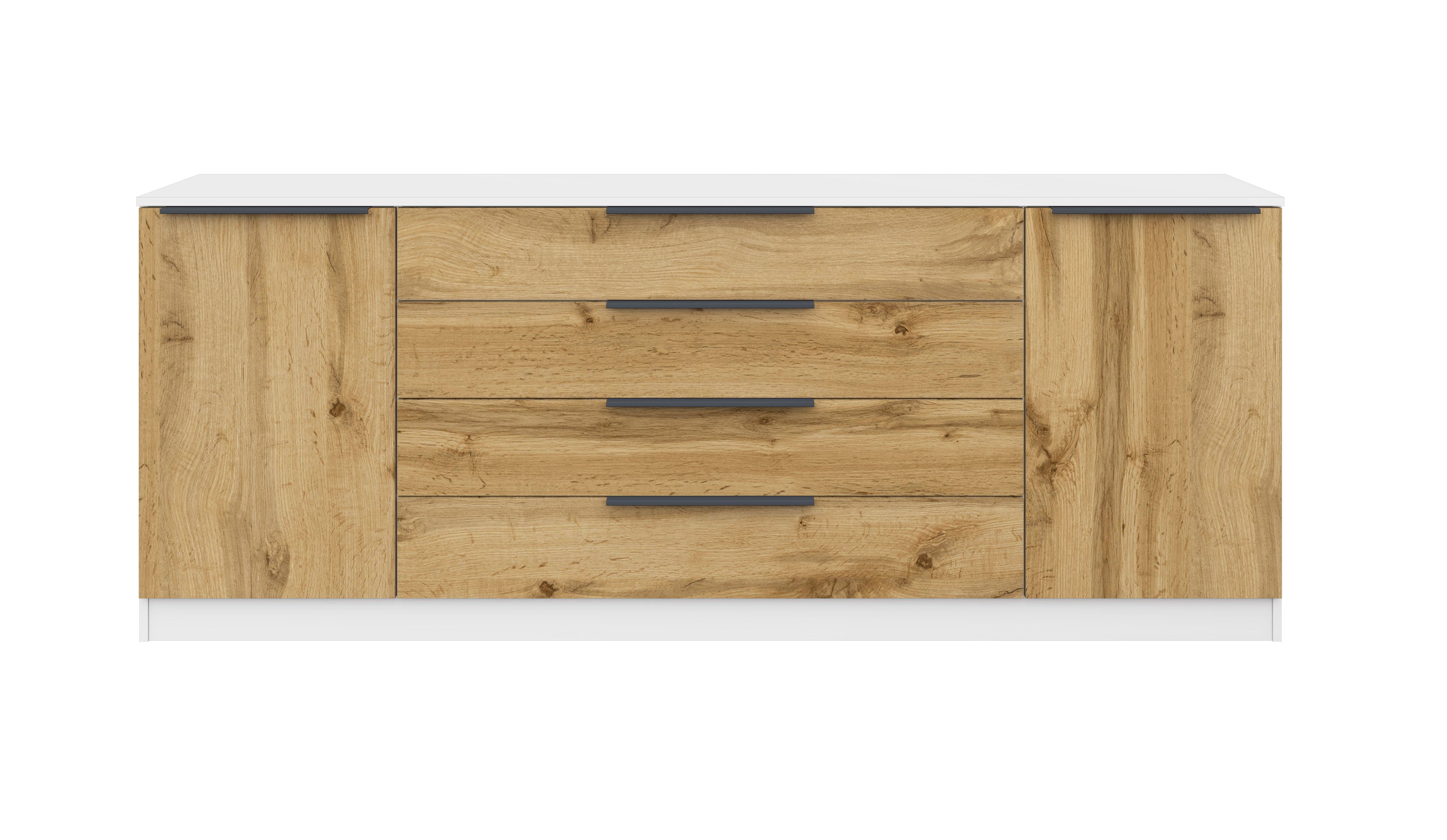 4 weiß-matt/wotan Eiche borchardt Breite Vaia, 200cm, Möbel Schubkästen Sideboard