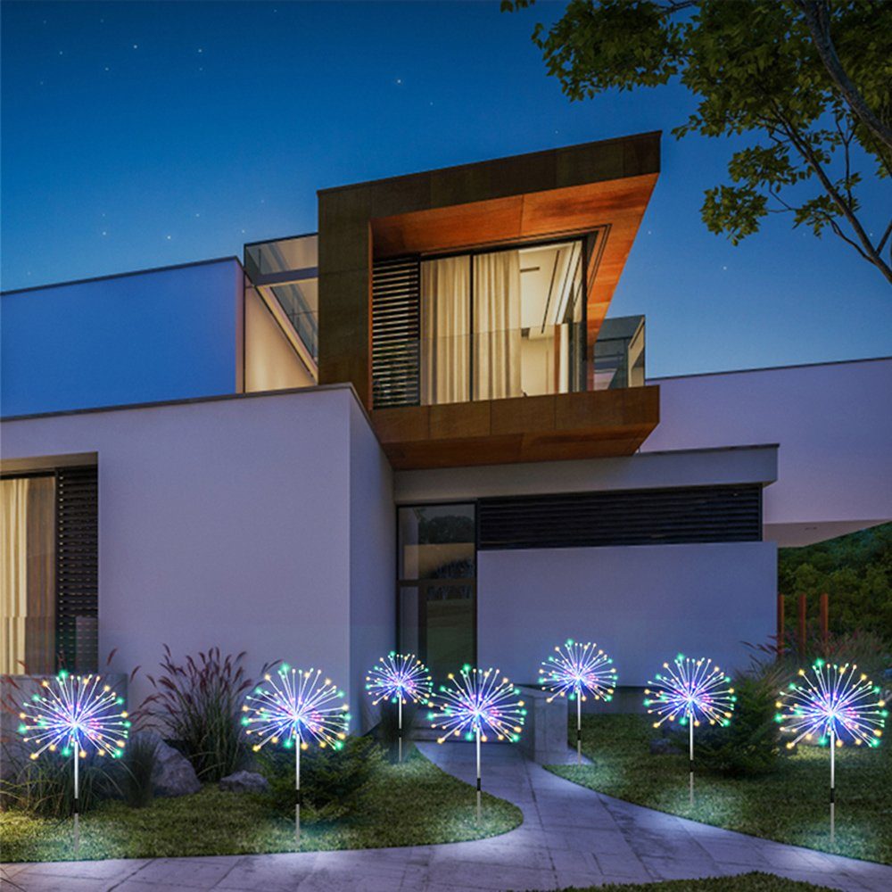 Sunicol LED Solarleuchte 4 Pack Garten, Multicolor, Warmweiß, LED, dimmbarer 8 Solarleuchten,120 Hof, DIY wasserdicht, Timer Feuerwerksleuchten, für Beleuchtungsmodi