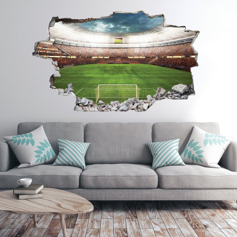 GRAVURZEILE Wandtattoo mit 3D Effekt - Fußball Stadion Design - 3D  Wanddurchbruch & Deko - Selbstklebend - Konturschnitt ohne Transparente  oder weiße Ränder – Größe ca. 115 x 70 cm