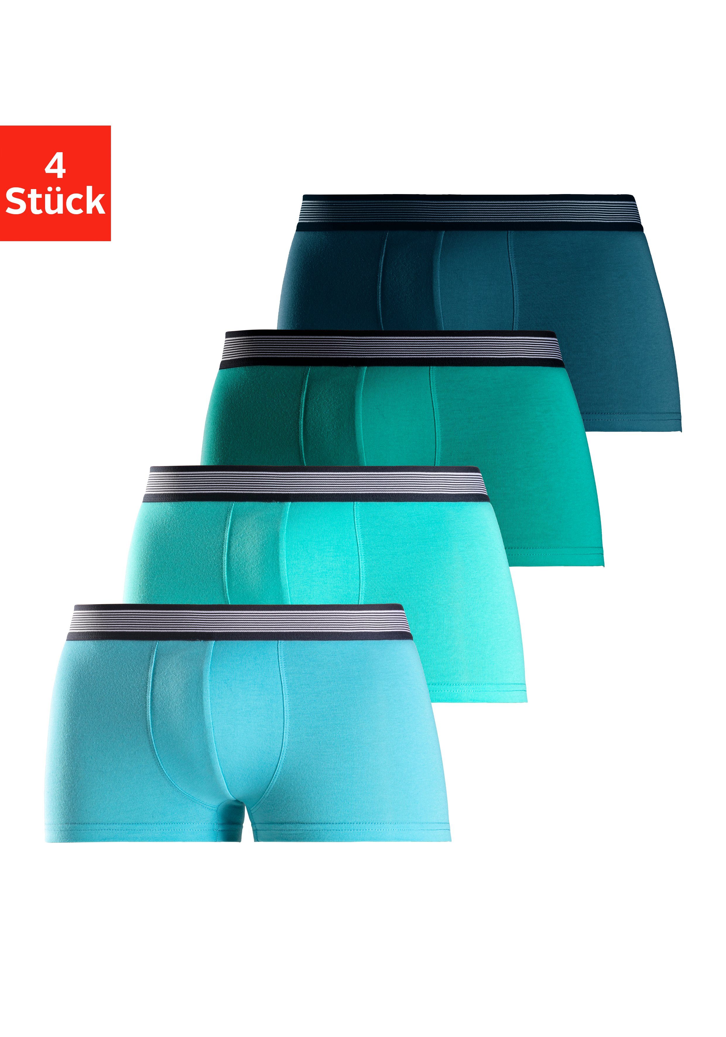 in mit H.I.S gestreiftem hellblau/türkis/mint/petrol Boxershorts (Packung, 4-St) Hipster-Form Webbund