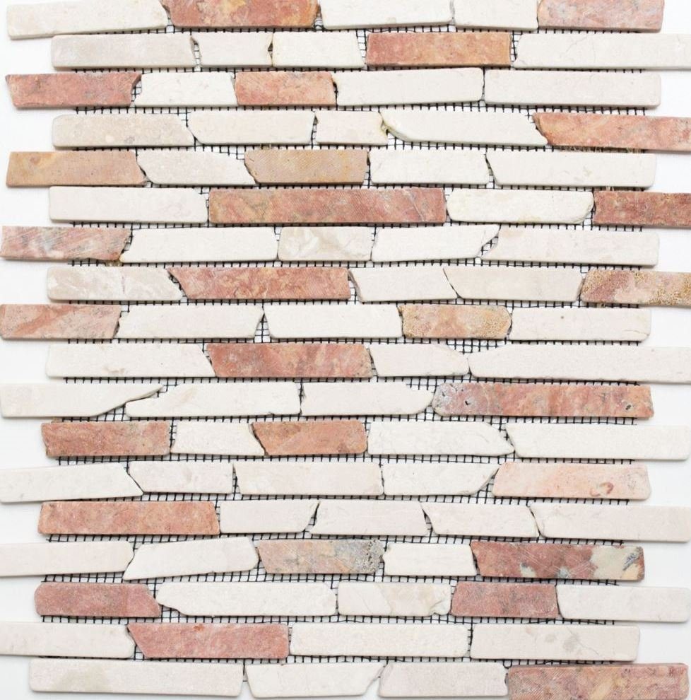 Mosani Mosaikfliesen Mosaik Marmor Naturstein beige rot Brick RossoCream Verbund Küche