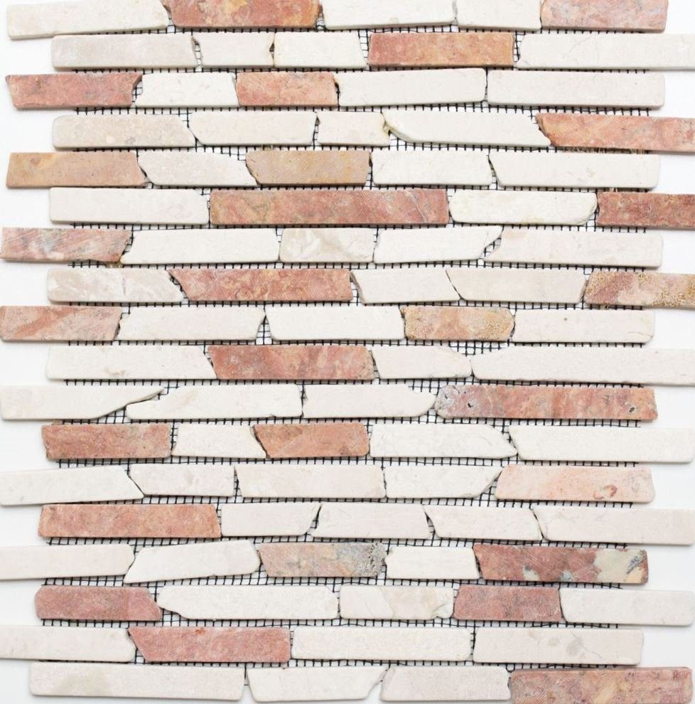 beige RossoCream Mosaik Verbund rot Mosaikfliesen Brick Naturstein Küche Marmor Mosani