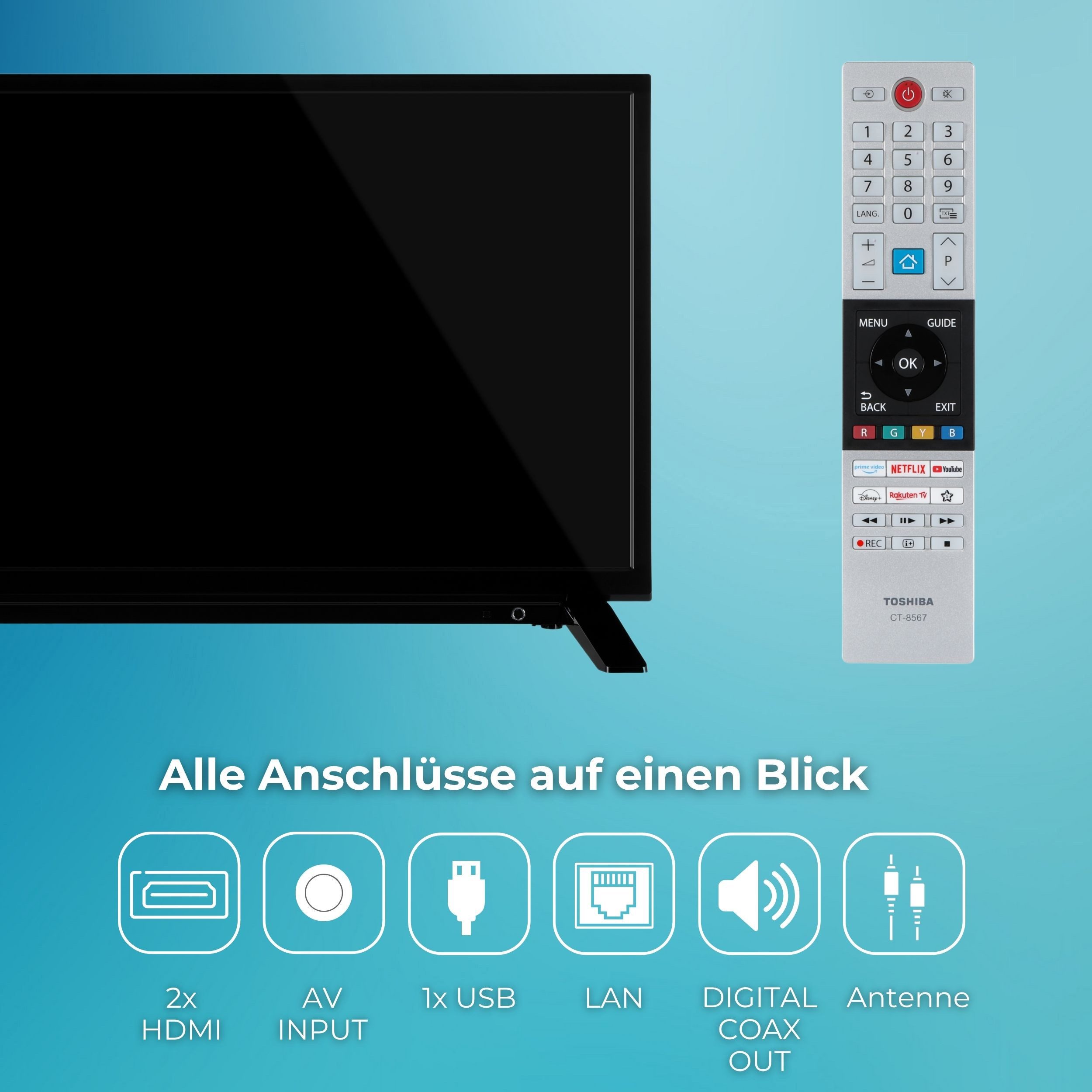 Toshiba 24WV2F63DAZ LCD-LED Fernseher (60 cm/24 Zoll, HD-ready, VIDAA Smart TV, HDR, Triple-Tuner, VIDAA, Dolby Audio, Alexa-fähig)