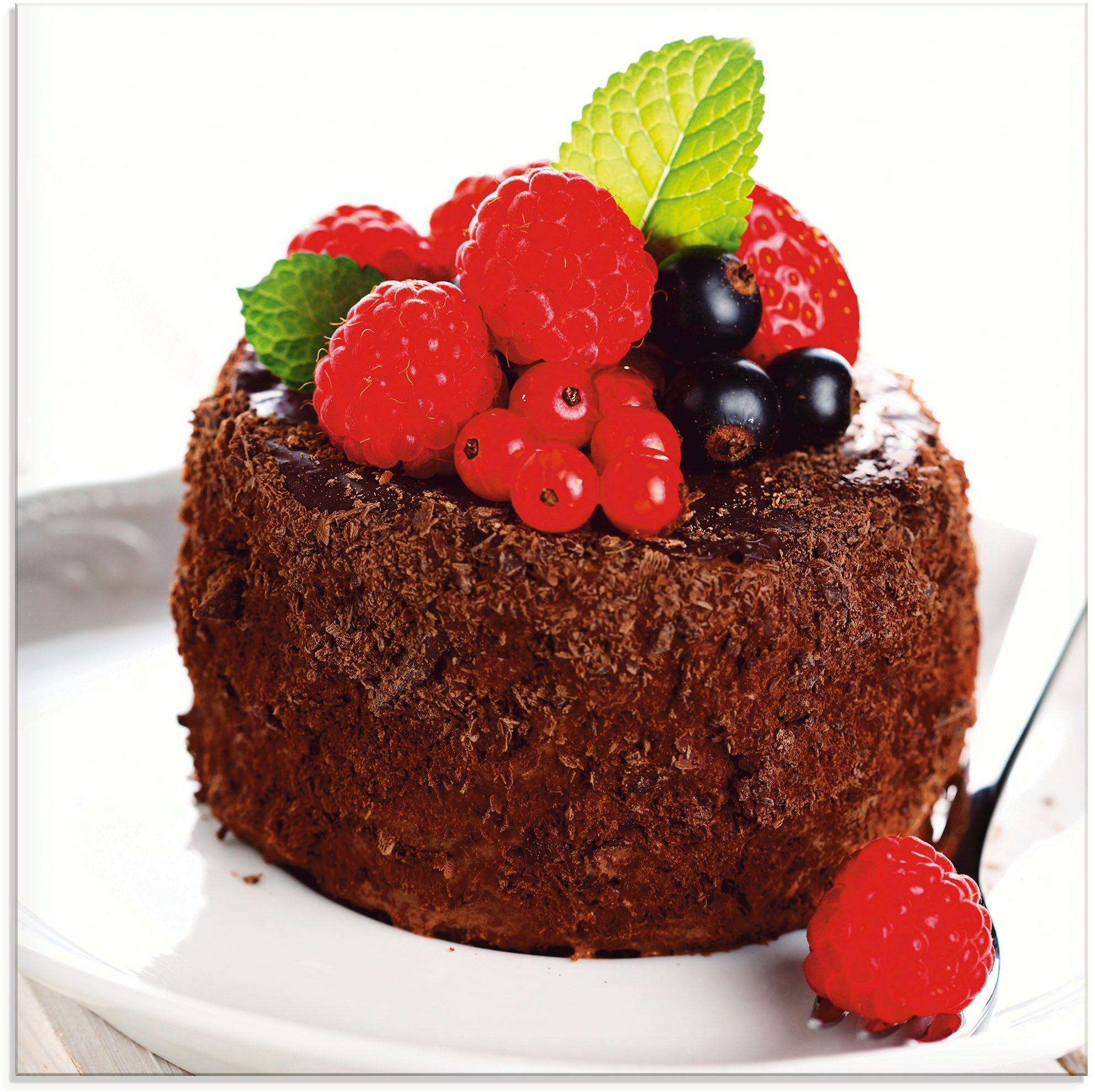 St), verschiedenen Größen Artland Schokoladenkuchen Glasbild mit (1 Beeren, Feiner Süßspeisen in