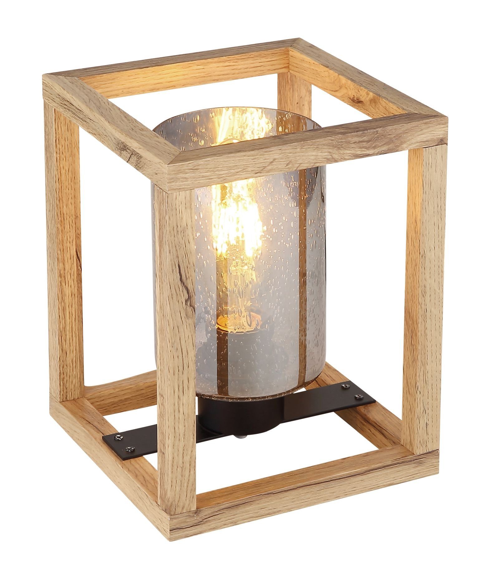 Tischleuchte Rauchglas Würfel Optik Modern Tischlampe Tischleuchte Holz Globo GLOBO