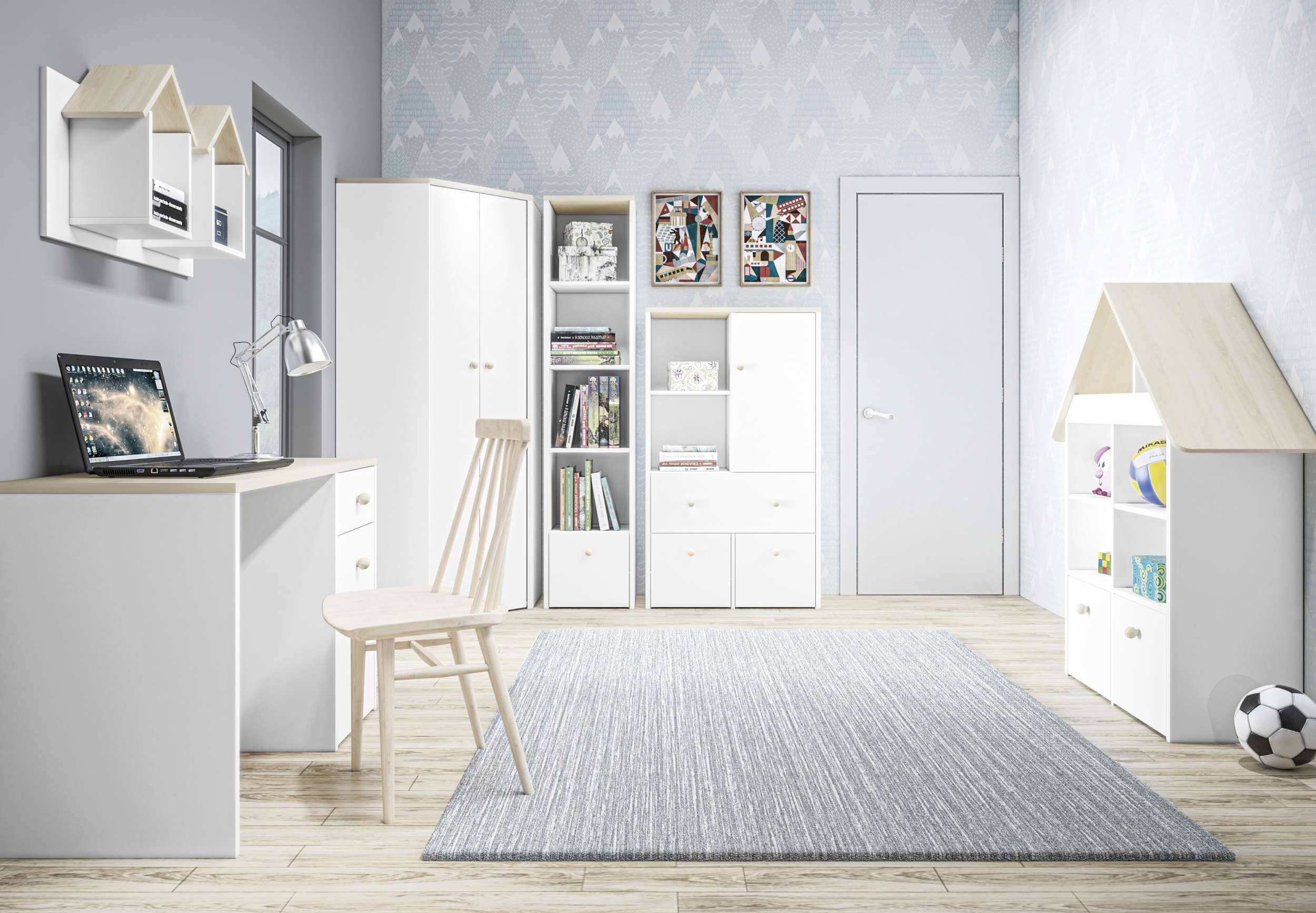 Molli Einlegeböden, Spanplatte, Kleiderschrank) mit Stylefy Weiß III Fjord Modern Kinderkleiderschrank (Standschrank, Buche Kinder Design, 2-türig, für