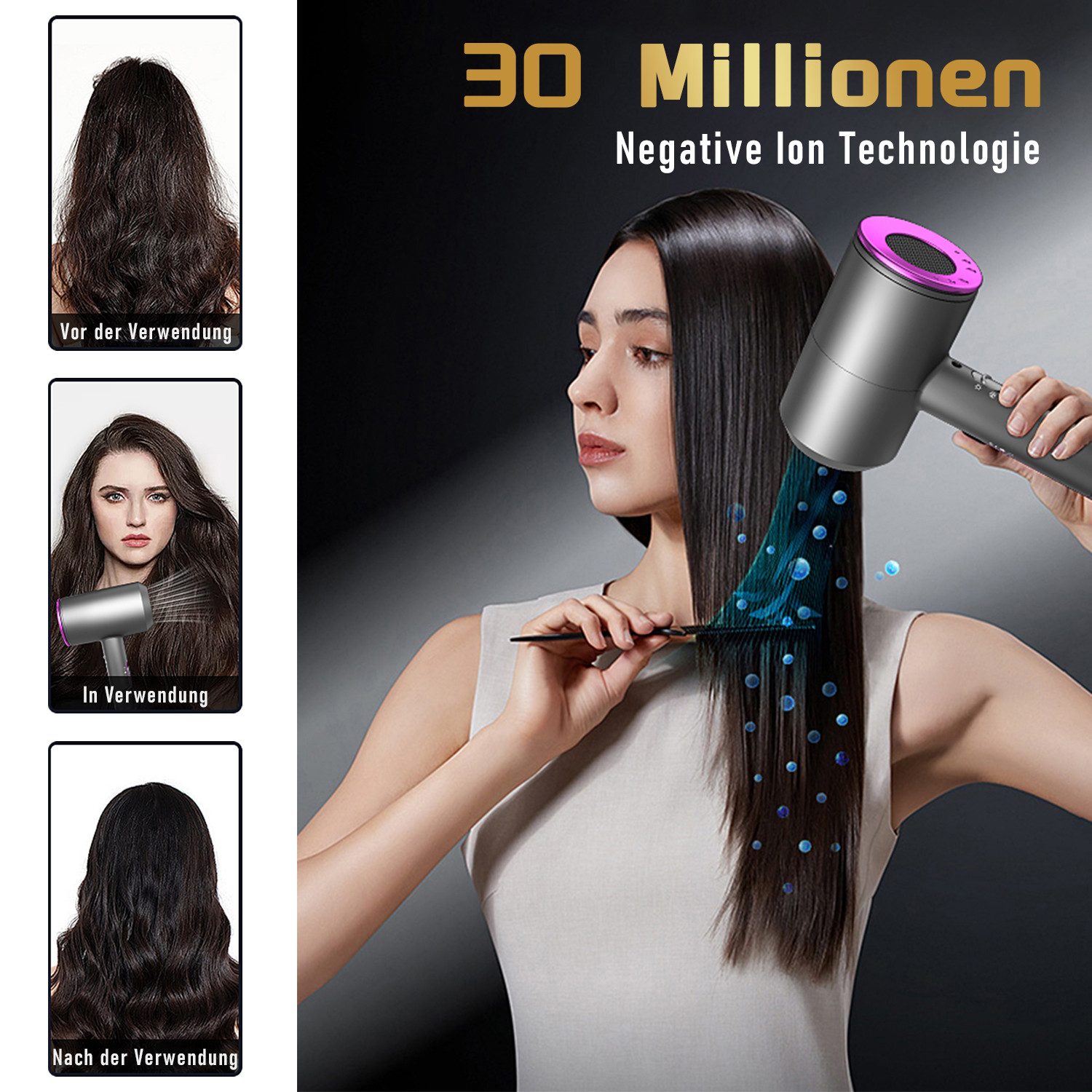 BRAIDOL Haartrockner Ionic-Haartrockner, Leistungsstark Föhn Ionen Dry & Style Hairdryer, 2000 W, Schnell Trocknend, Geräuscharm mit 2 Stylingdüse & 1 Diffusor, für Frauen Lockiges Haar, Zuhause, Salon, Reisen