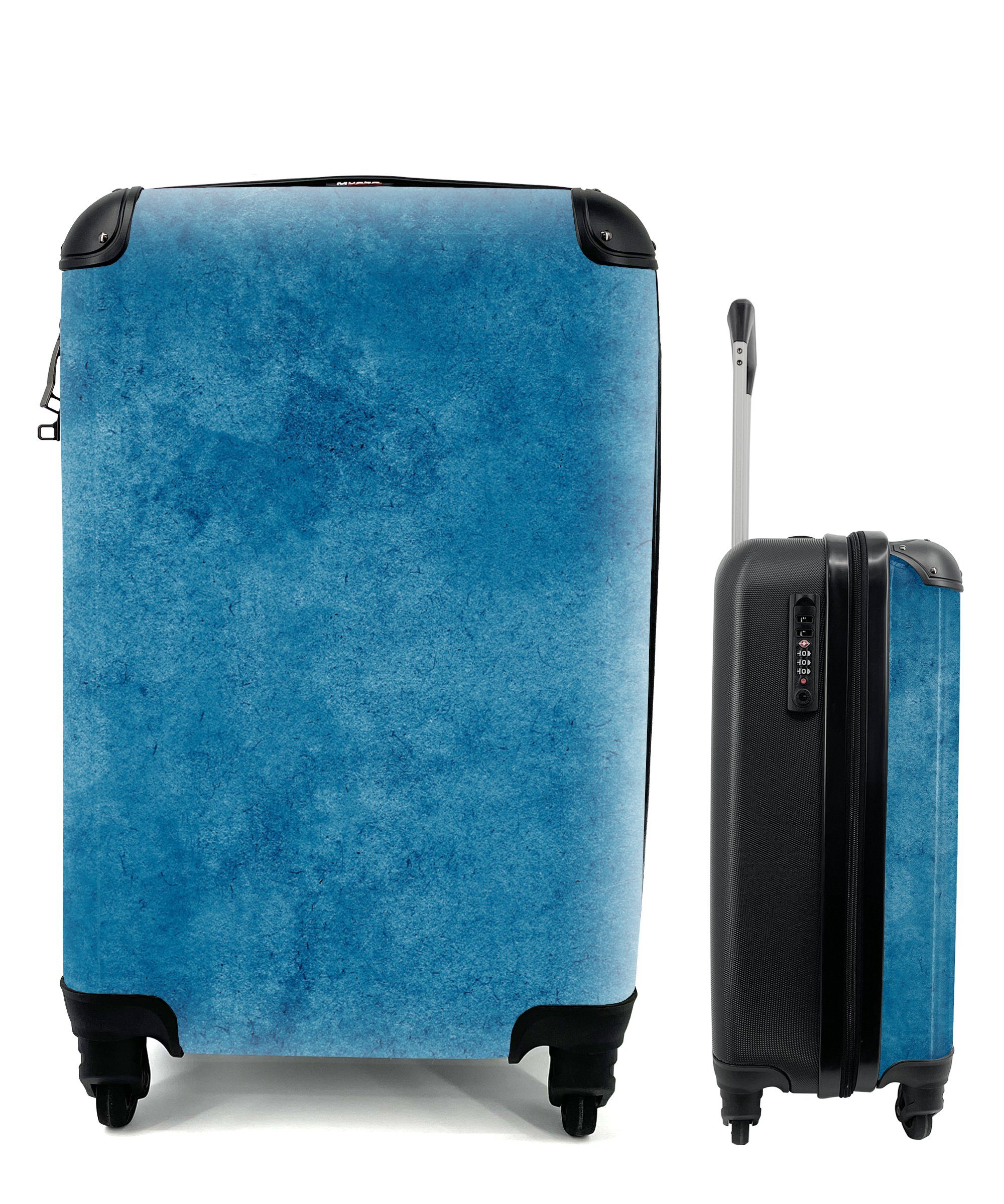 MuchoWow Handgepäckkoffer Beton - Blau - Vintage - Strukturiert - Industriell, 4 Rollen, Reisetasche mit rollen, Handgepäck für Ferien, Trolley, Reisekoffer