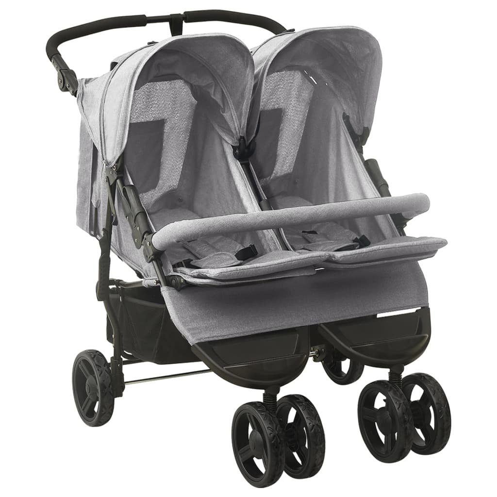 Kinder-Buggy aus Stahl, Leinenstoff in Hellgrau