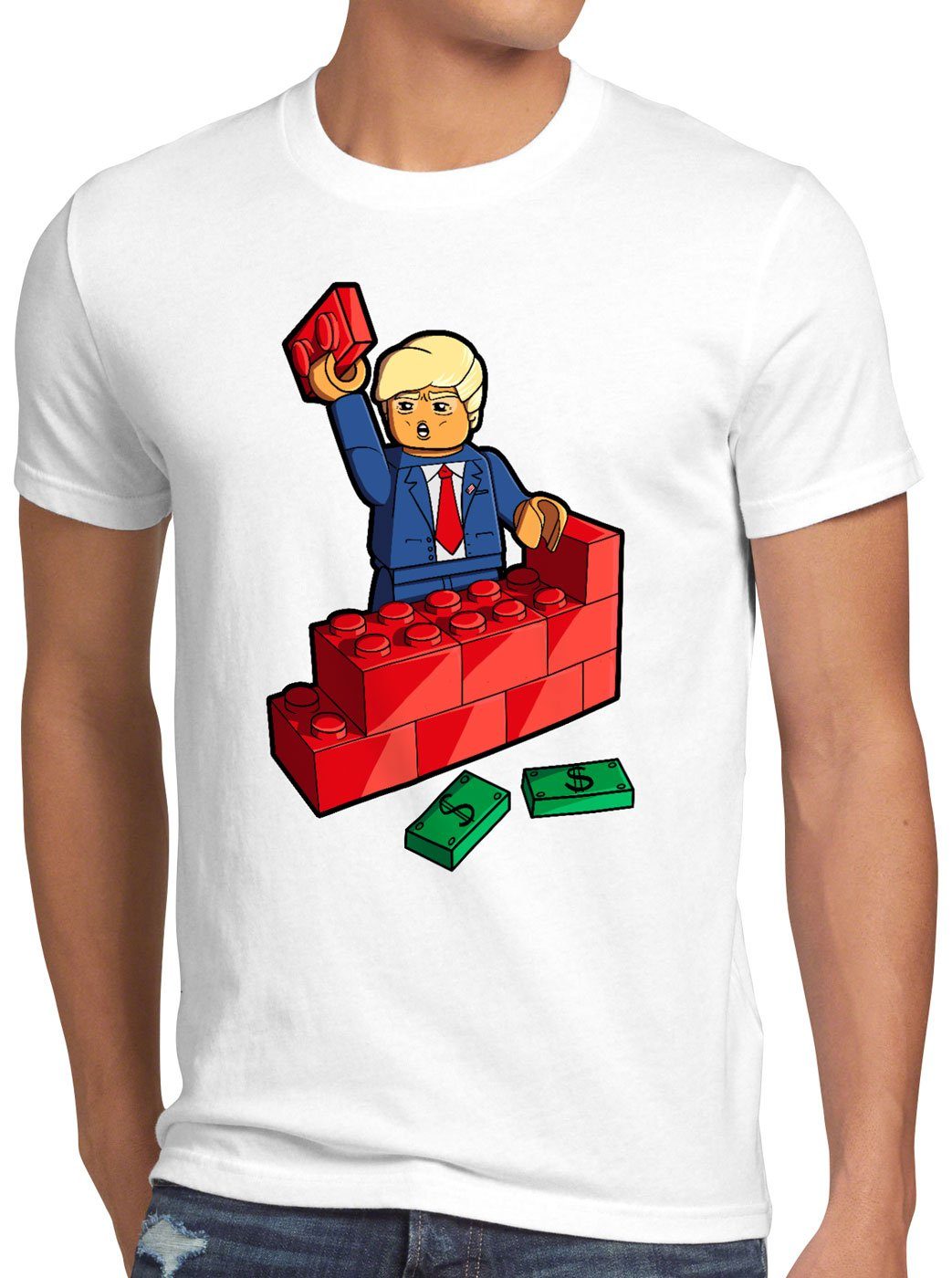 style3 Print-Shirt T-Shirt usa mauer Präsident staaten Baustein vereinigte weiß Herren
