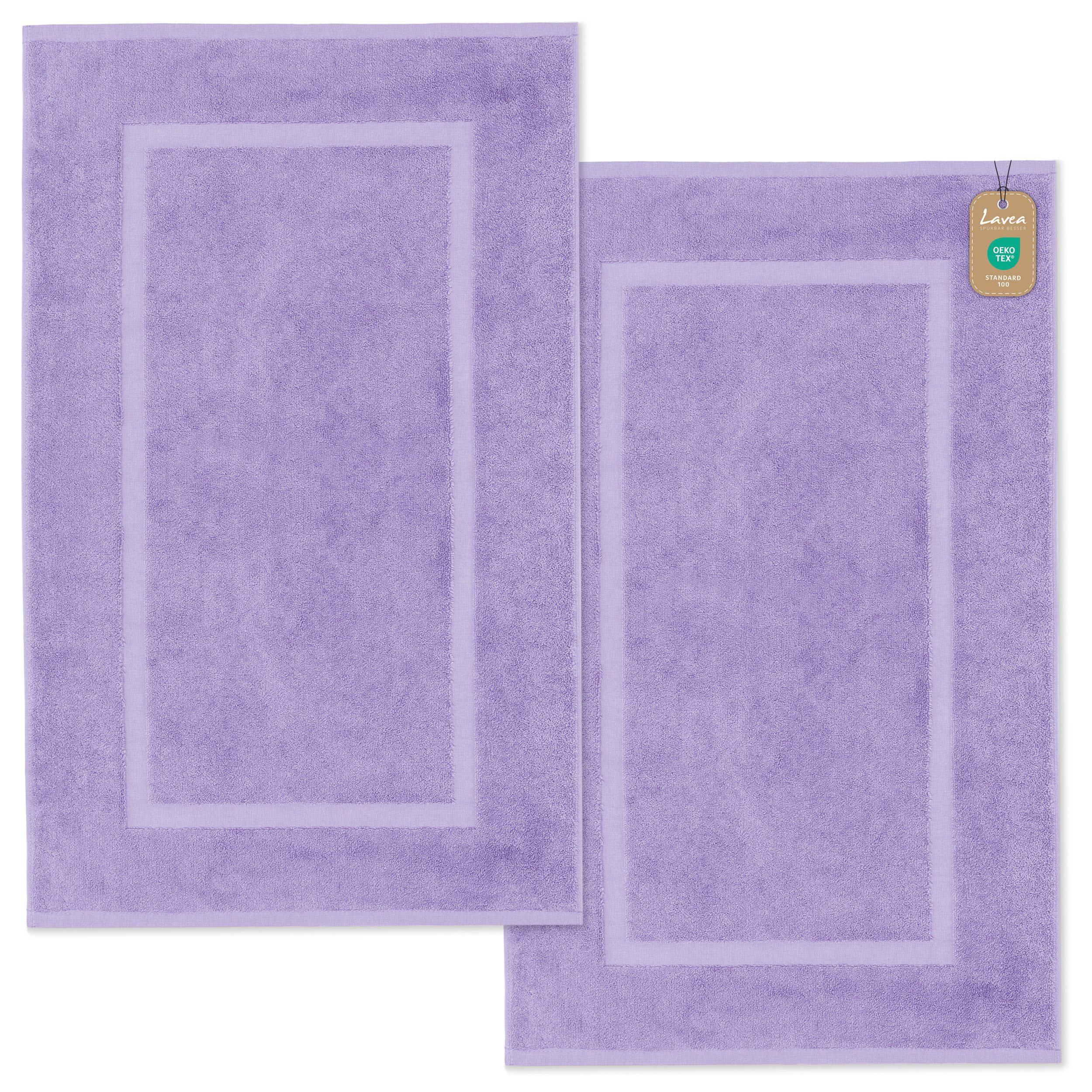 Lavea Badematte 2er Set Badeteppiche Elena Frottee 50x80 cm Badvorleger, 100% Baumwolle, 500 g/m² Frottier, weich & saugstark, pflegeleicht