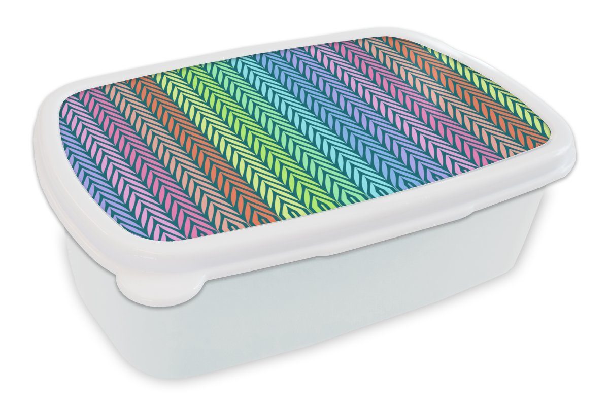 MuchoWow Lunchbox Regenbogen - Muster - Pastell, Kunststoff, (2-tlg), Brotbox für Kinder und Erwachsene, Brotdose, für Jungs und Mädchen weiß