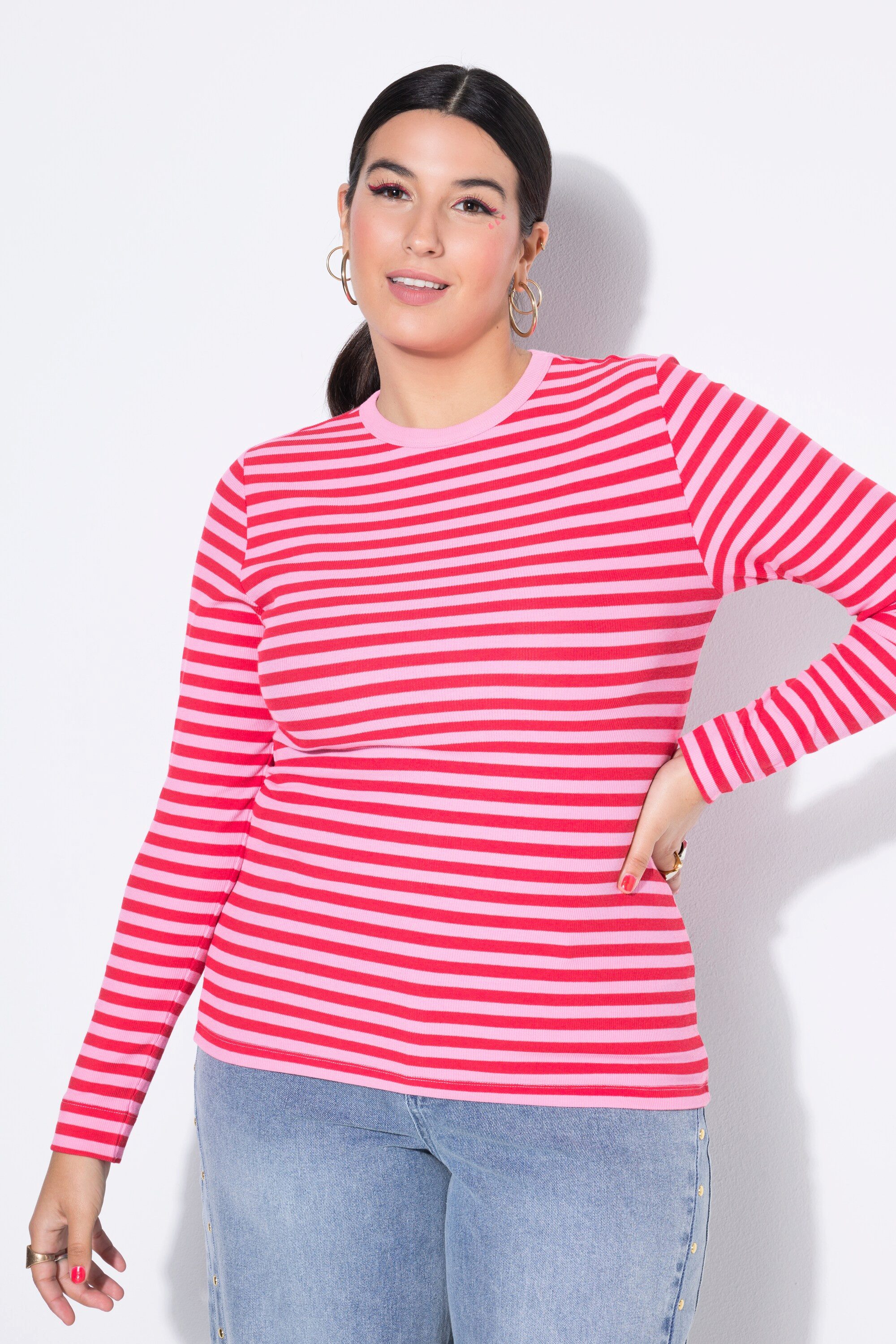 Studio Untold Longsleeve Shirt Slim Shape Ringel Rippjersey Langarm günstig online kaufen