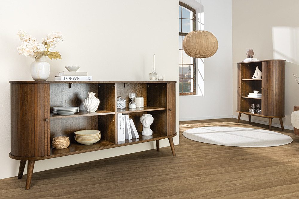riess-ambiente Sideboard VALHALLA WOOD 160cm smoked braun · Schrank mit 4 Fächer (Einzelartikel, 1 St), Eiche · Kommode mit 2 Schiebetüren · Wohnzimmer · Retro Design