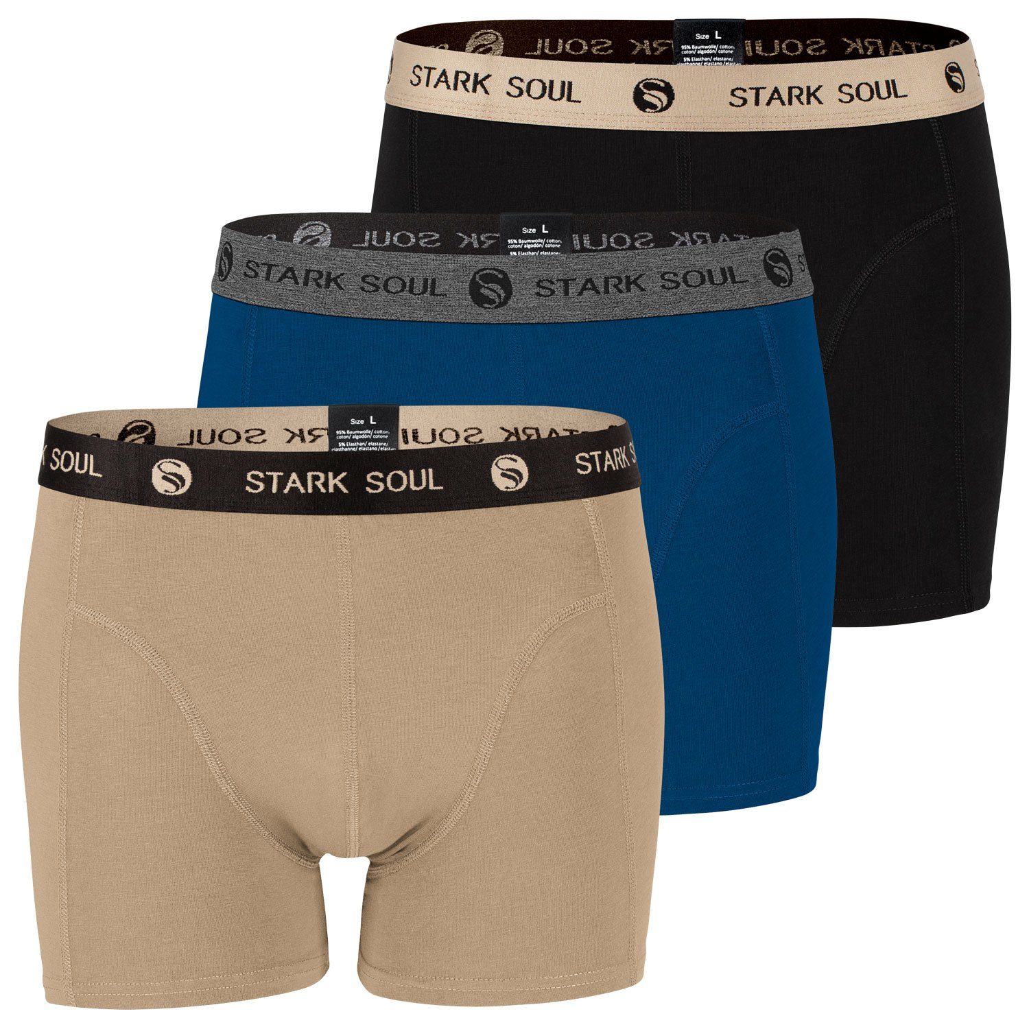 Stark Soul® Boxershorts Herren Boxershorts, 3er Pack, Retroshorts, Trunks - weiche Baumwolle 3er-Pack