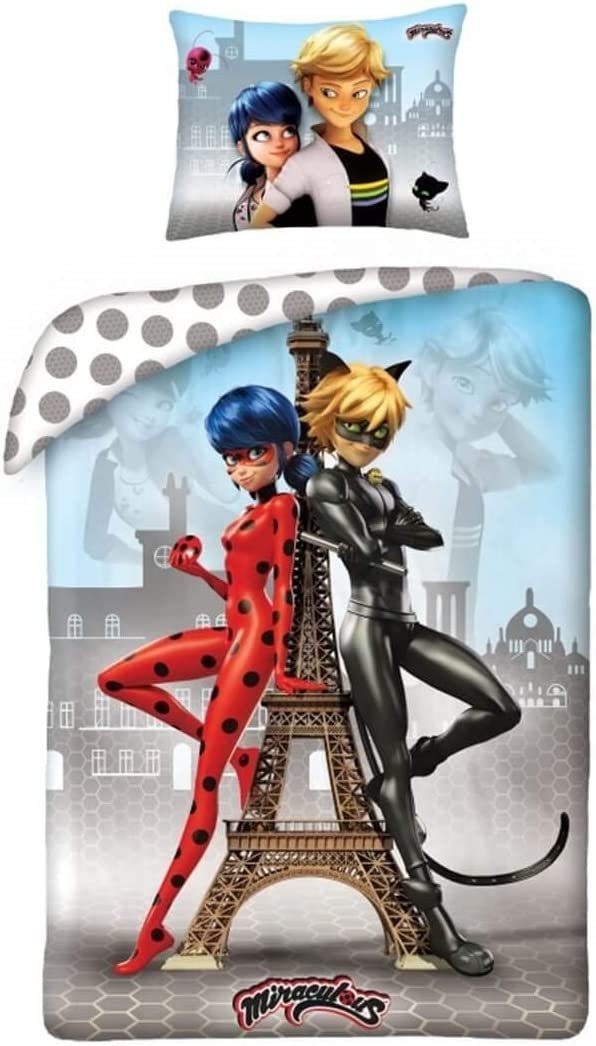 Bettwäsche Disney Miraculous Bettwäsche Ladybug Cat Noir Wende Kopfkissen Bettdec, Miraculous - Ladybug, Renforcé, 2 teilig, 100% Baumwolle