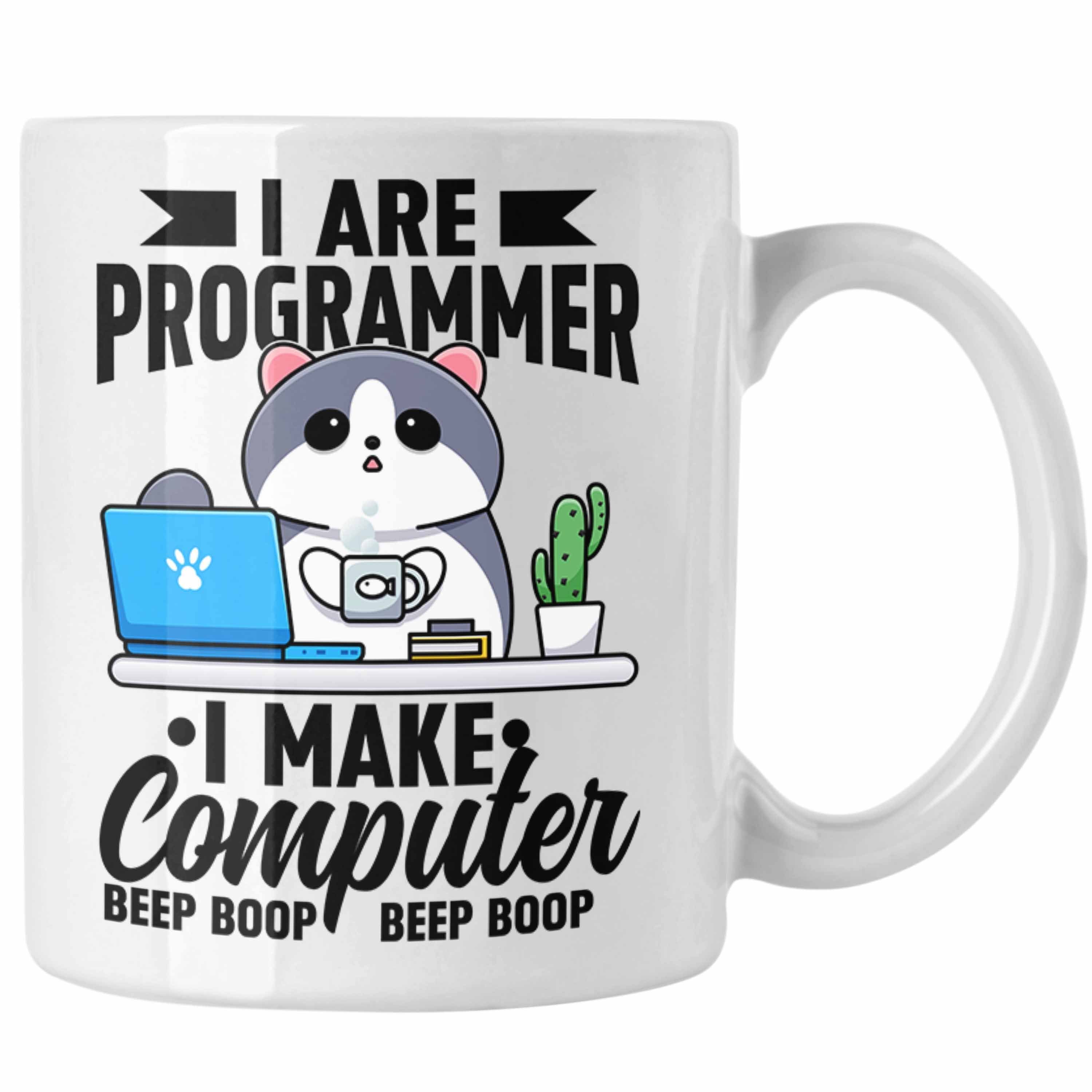 Trendation Tasse Trendation - Lustige Programmierer Tasse Geschenk Humor I Are Programmer I Make Computer Beep Boop Lustiger Spruch Weiss