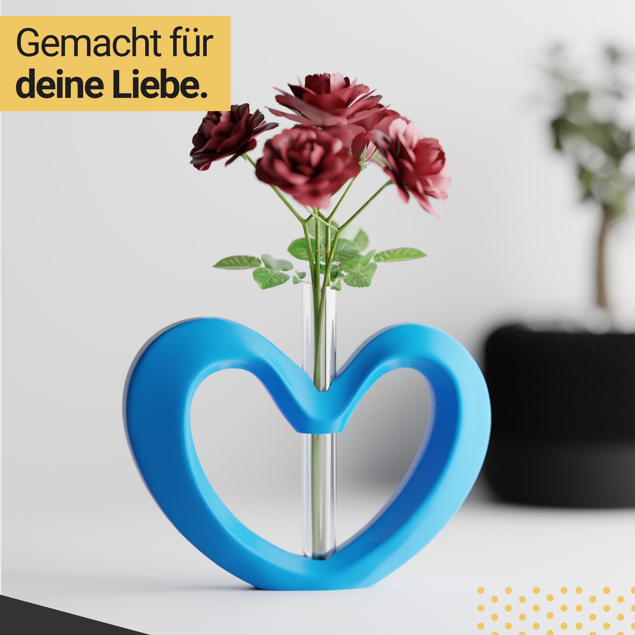 Shapes - Decorations Dekovase Herzvase, Deko in Herzform mit Glasröhrchen, Valentinstag Geschenk, Glasröhrchen für einzelne Blume